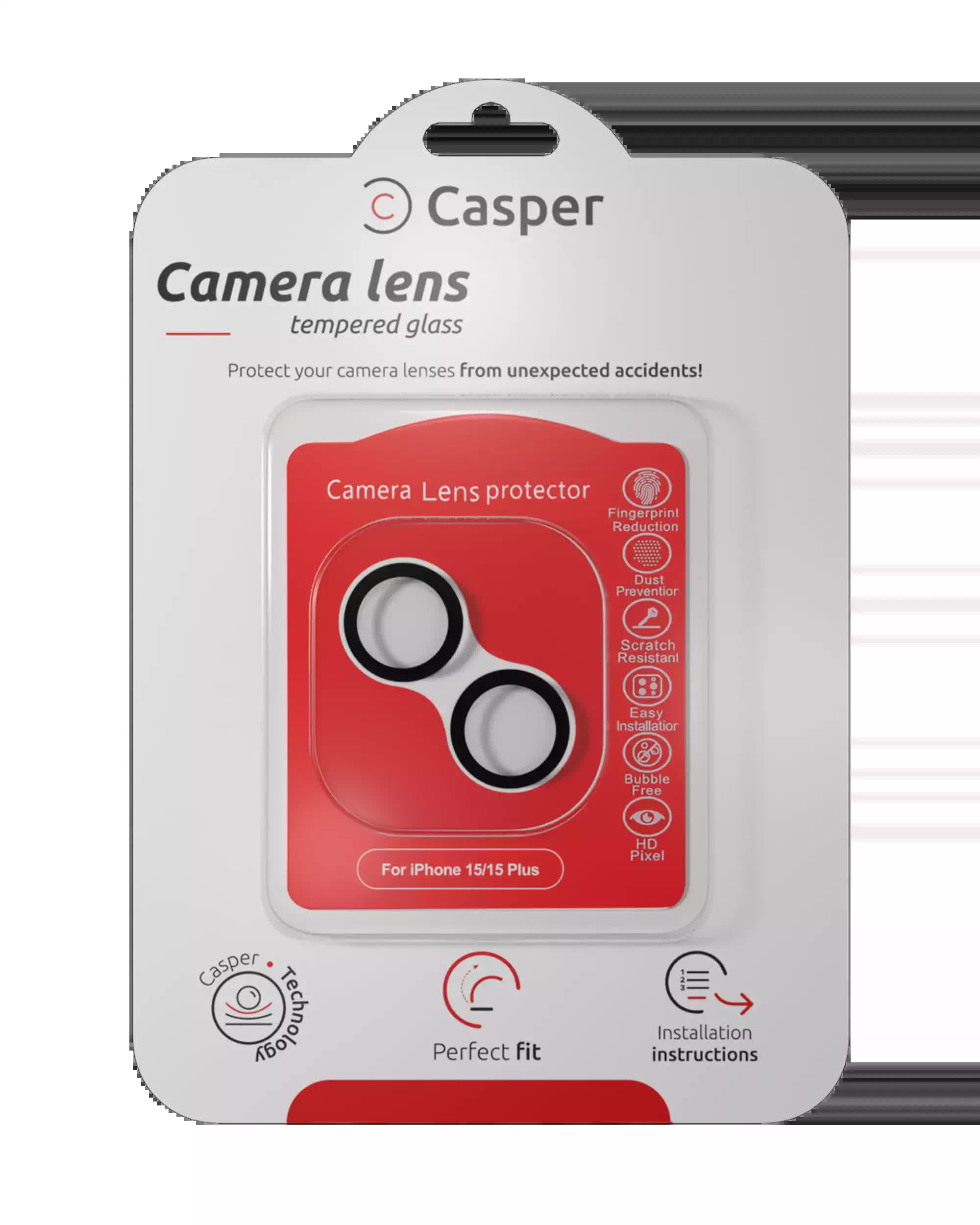 Casper Kameraglas Protector für iPhone 15 / 15 Plus (Black (Schwarz)) (Clear (Transparent))