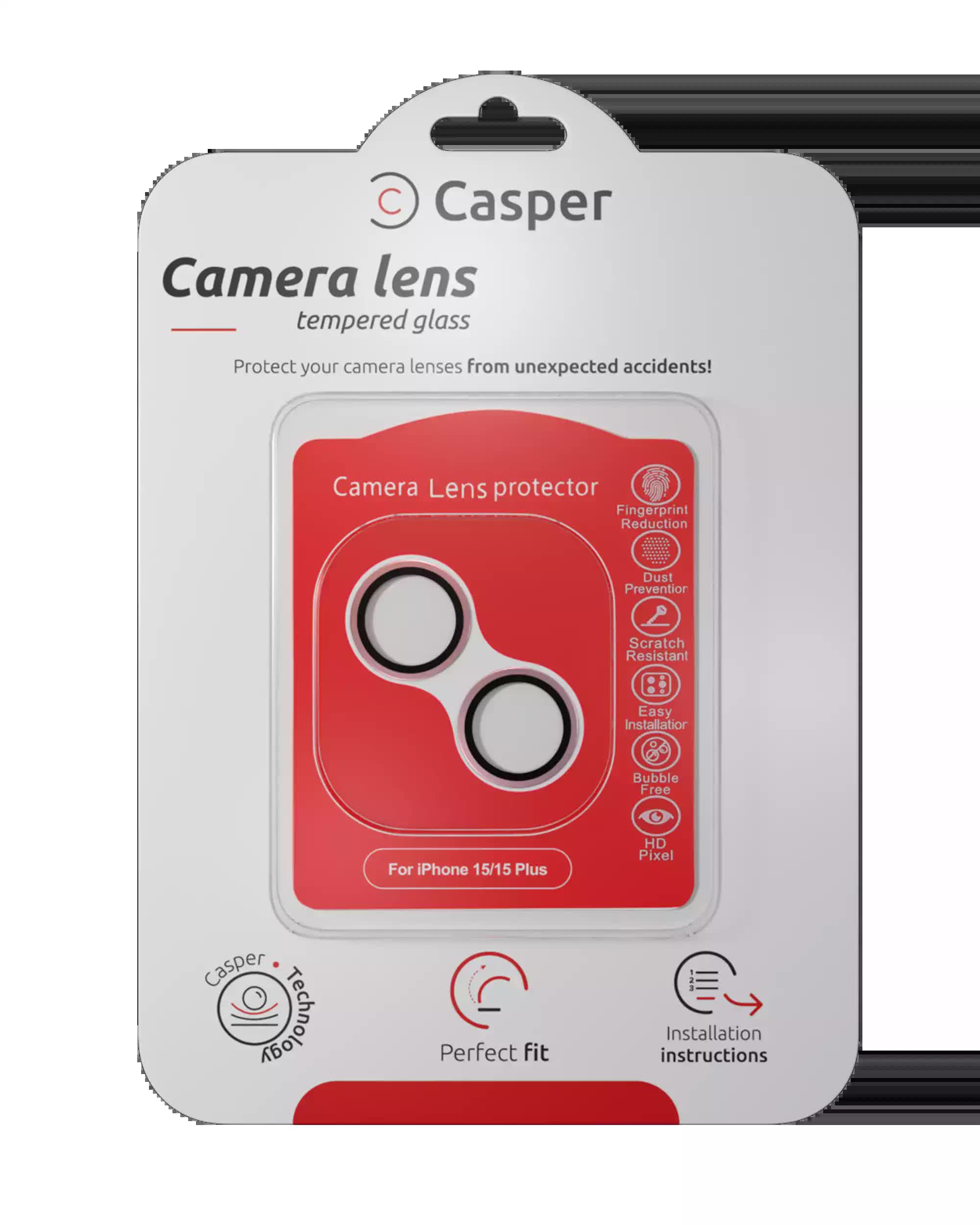Casper Kameraglas Protector für iPhone 15 / 15 Plus (Pink (Rosa)) (Clear (Transparent))