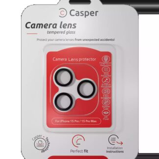 Casper Kameraglas Protector für iPhone 15 Pro / 15 Pro Max (Clear (Transparent)) (Black (Schwarz))