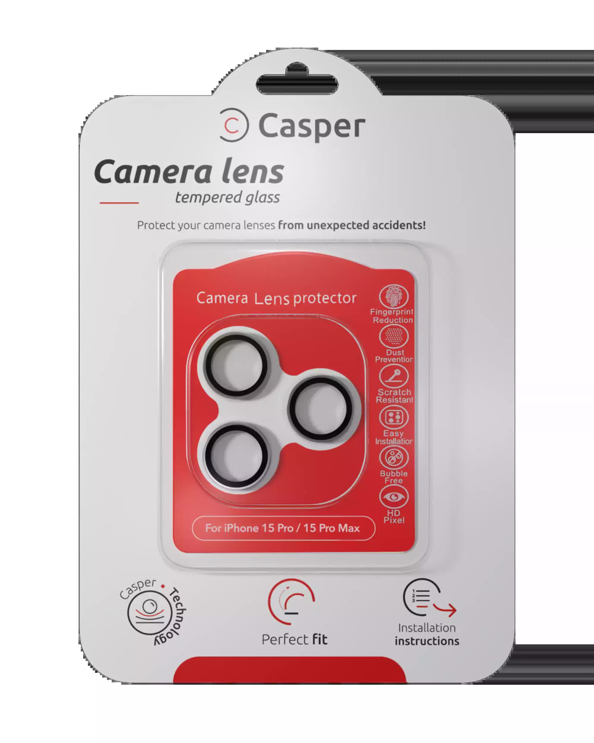 Casper Kameraglas Protector für iPhone 15 Pro / 15 Pro Max (Clear (Transparent)) (Silver (Silber))