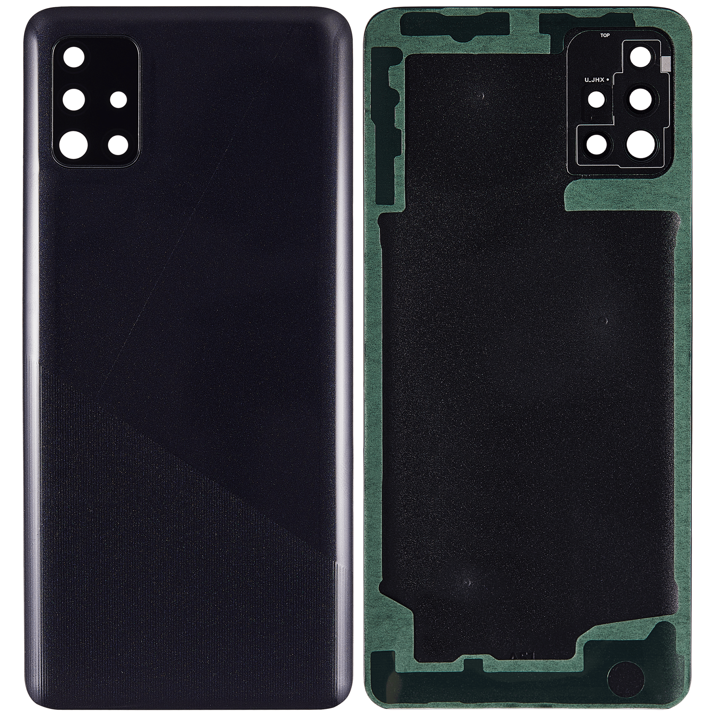 Rückdeckelglas mit Kameraglas für Samsung Galaxy A51 4G (A515 / 2019) (Aftermarket Plus) (Prism Crush Black) – Bild 3