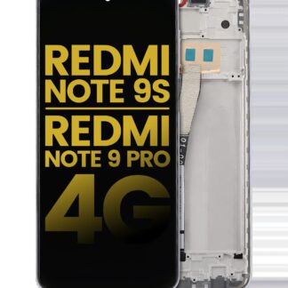 LCD Display mit Rahmen für Xiaomi Redmi Note 9S / Redmi Note 9 Pro 4G (Aftermarket Plus) (Glacier White)
