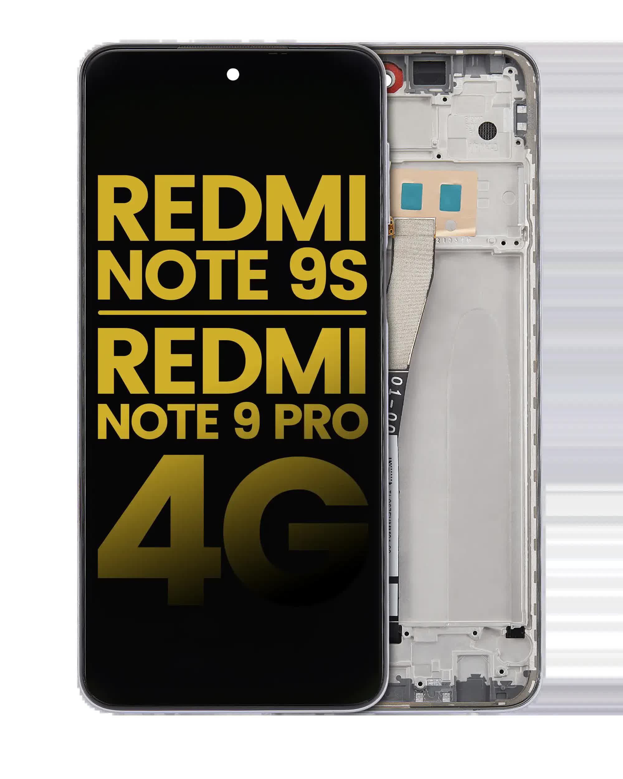 LCD Display mit Rahmen für Xiaomi Redmi Note 9S / Redmi Note 9 Pro 4G (Aftermarket Plus) (Glacier White)