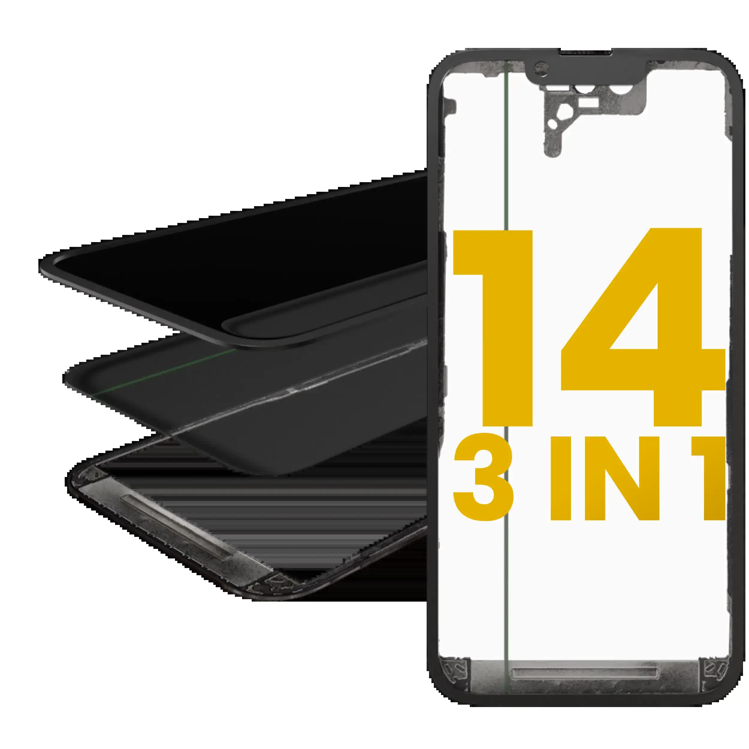 3 in 1 (Glas mit OCA vormontiert + Rahmen) für iPhone 14 (OCA Master)