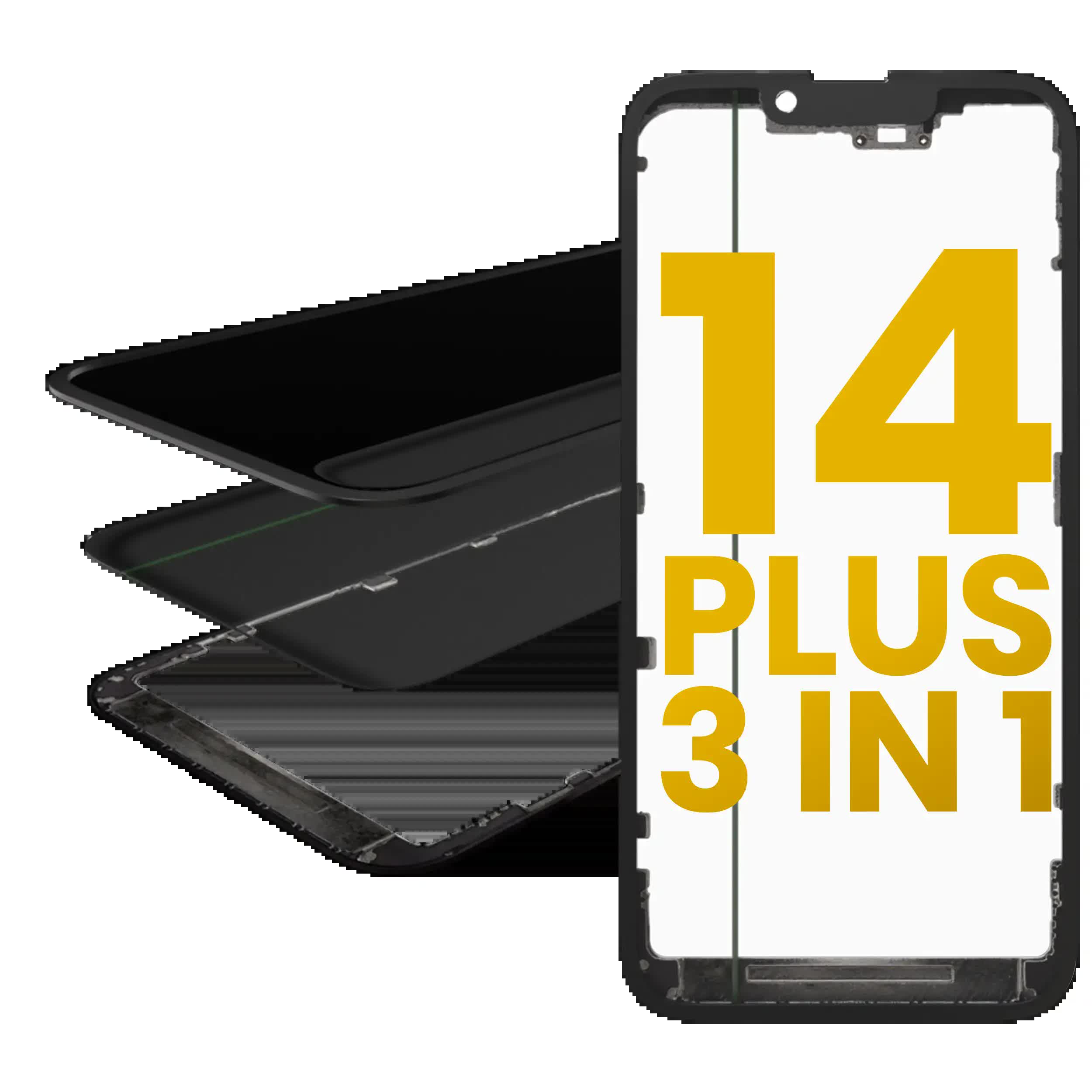 3 in 1 (Glas mit OCA vormontiert + Rahmen) für iPhone 14 Plus (OCA Master)