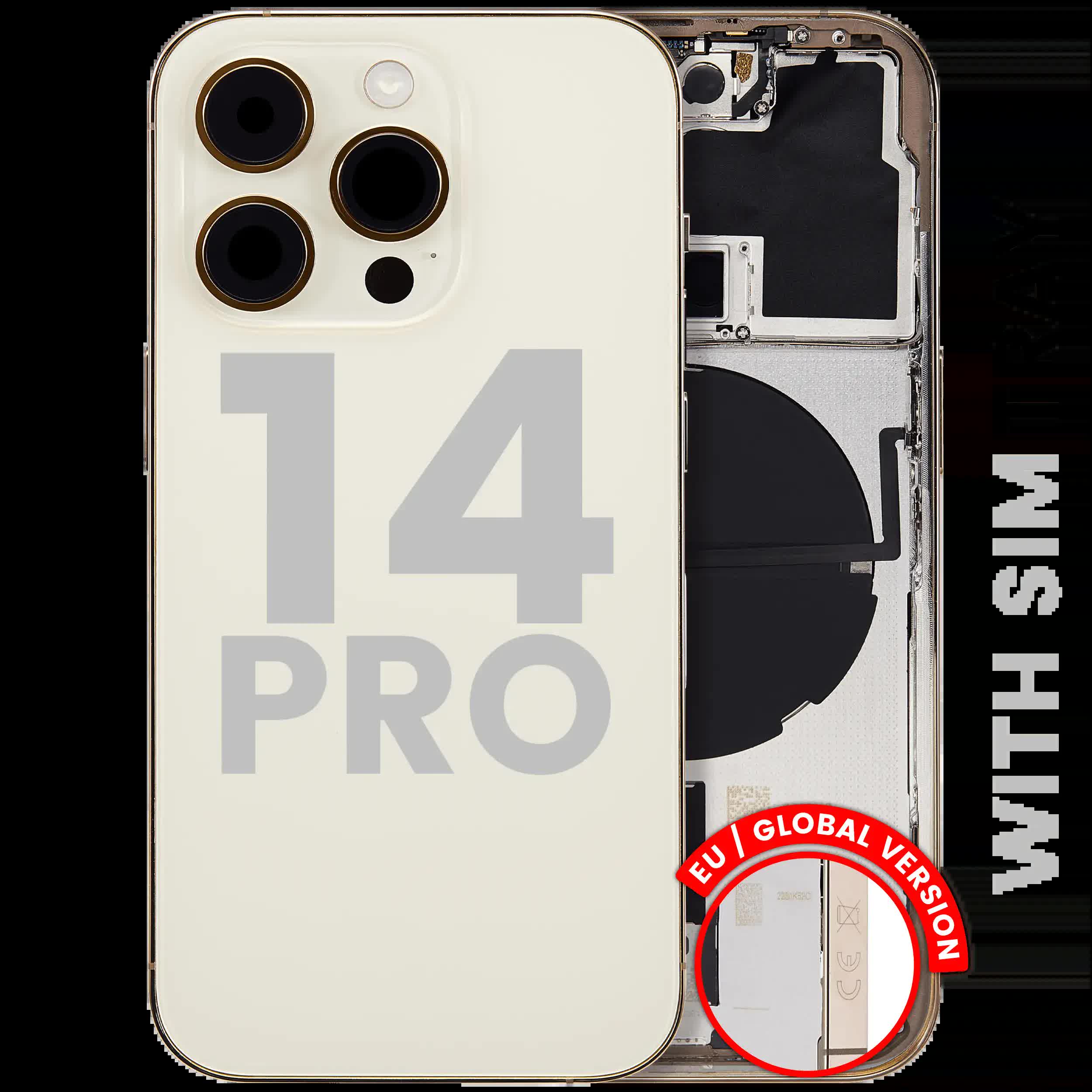 Rückgehäuse mit Kleinteilen für iPhone 14 Pro (EU / globale Version) (ausgebautes Originalteil: Grade A) (Gold)