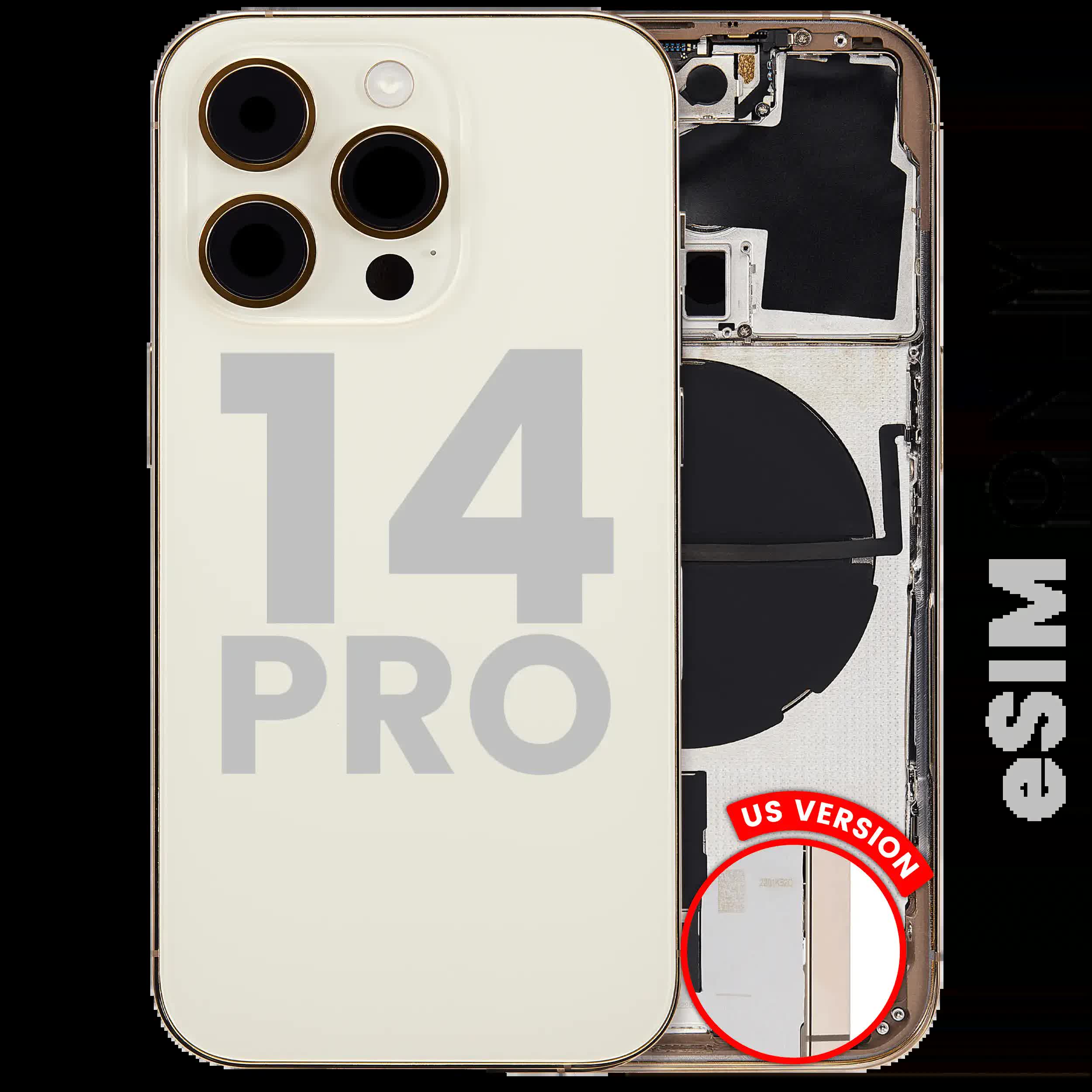 Rückgehäuse mit Kleinteilen für iPhone 14 Pro (US-Version) (ausgebautes Originalteil: Grade C) (Gold)