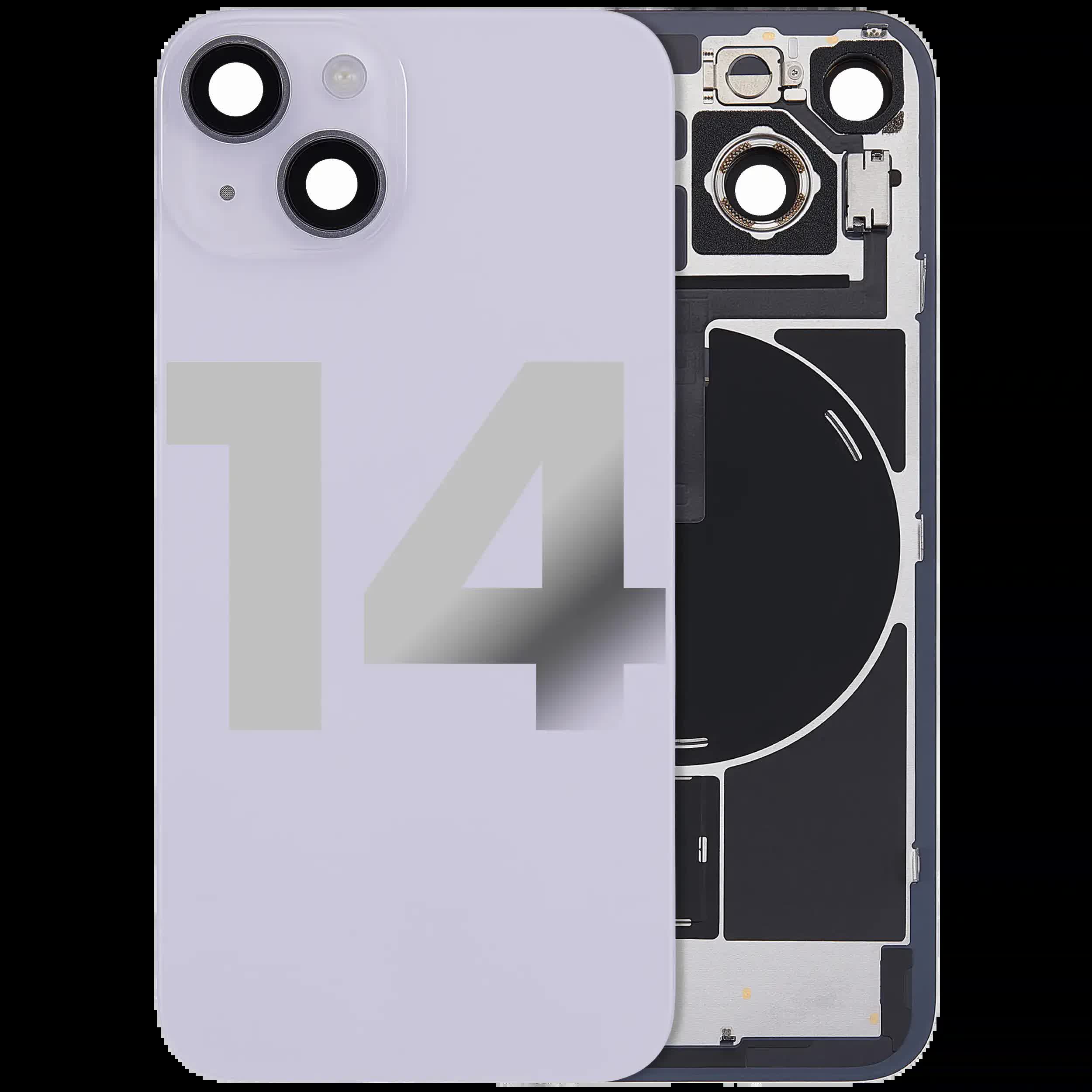 Rückglas mit MagSafe Magnet & NFC & Taschenlampen-Flexkabel für iPhone 14 (ausgebautes Originalteil: Grade B) (Purple (Violett))