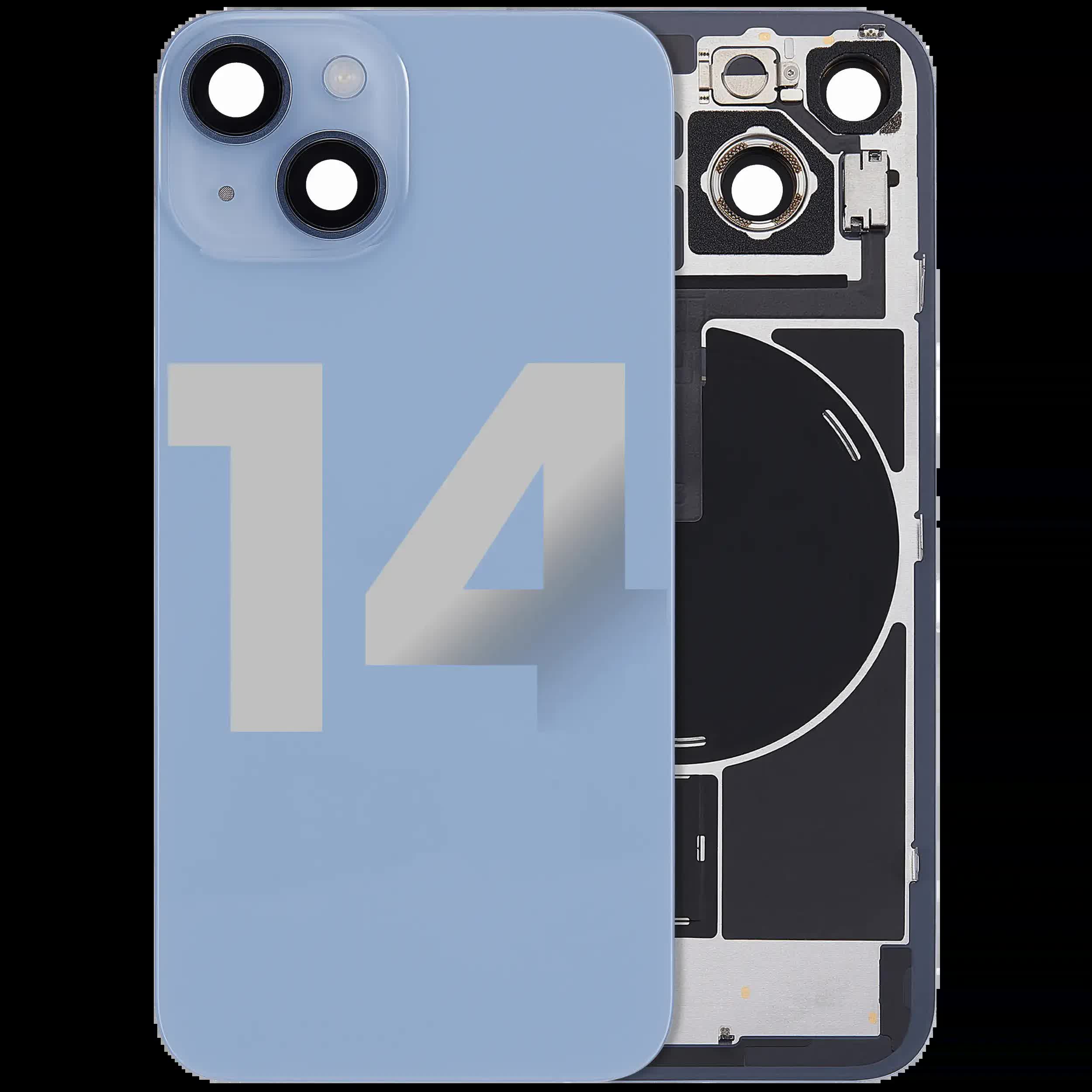 Rückglas mit MagSafe Magnet & NFC & Taschenlampen-Flexkabel für iPhone 14 (ausgebautes Originalteil: Grade B) (Blue (Blau))