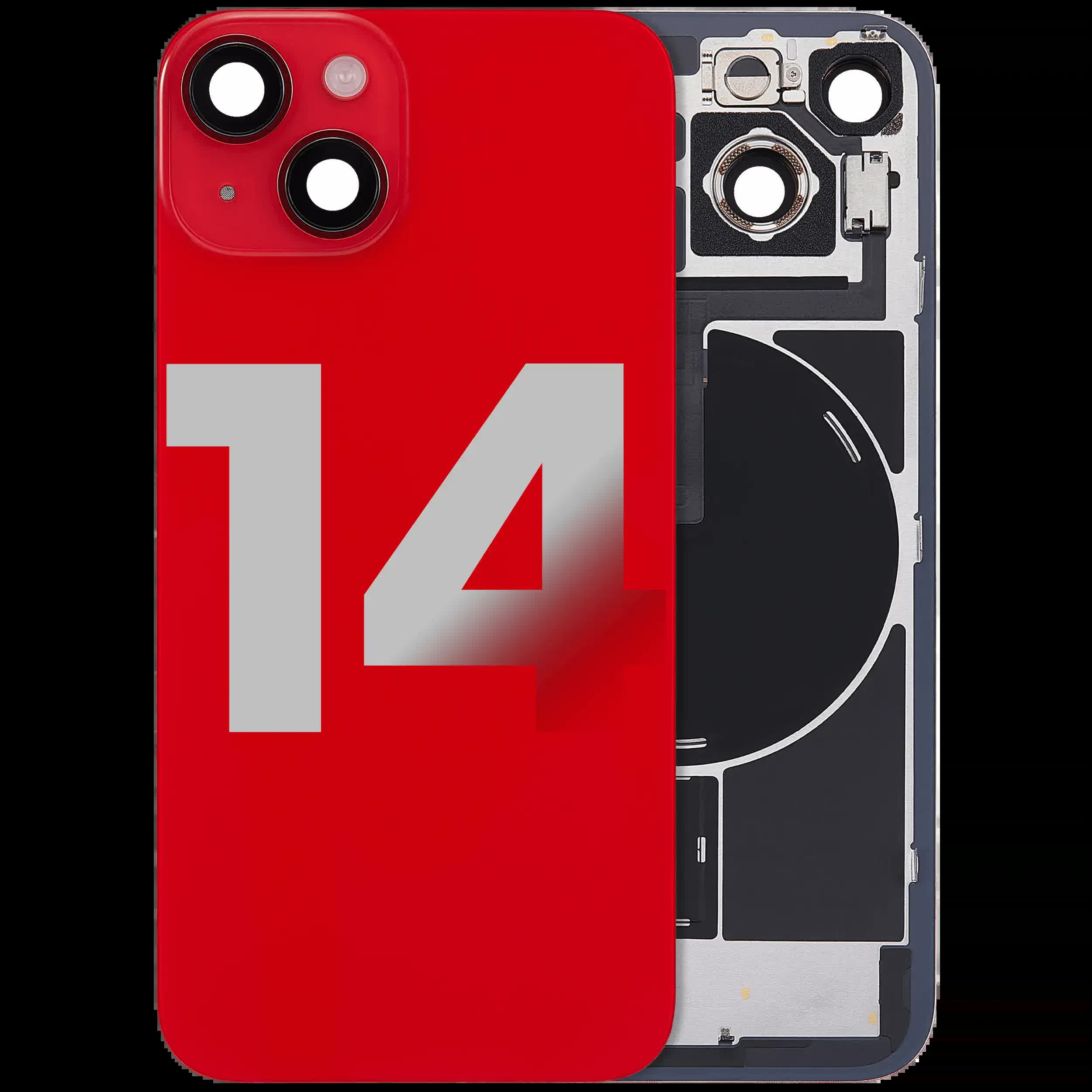 Rückglas mit MagSafe Magnet & NFC & Taschenlampen-Flexkabel für iPhone 14 (ausgebautes Originalteil: Grade B) (Red (Rot))