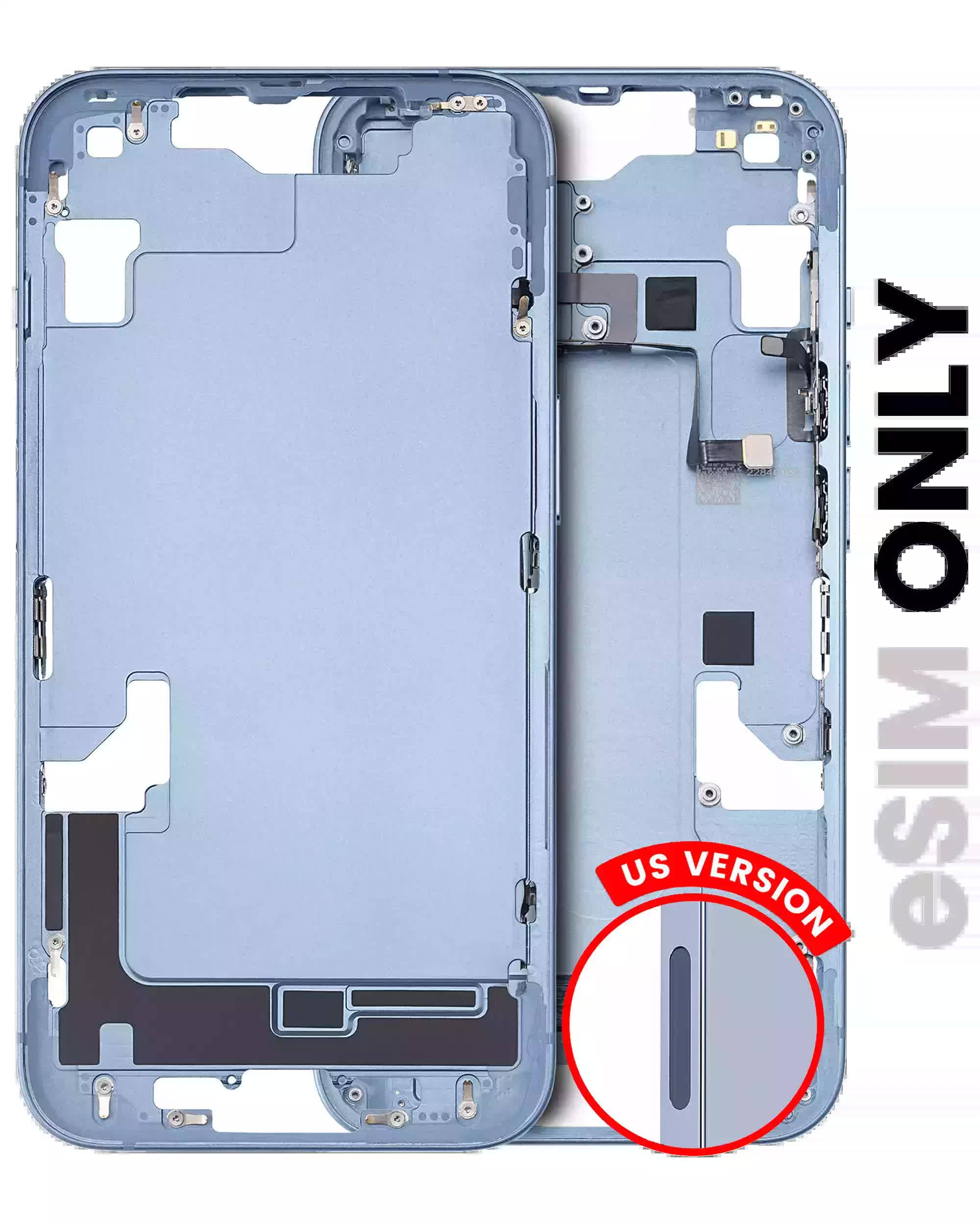 Mittelrahmen mit Kleinteilen für iPhone 14 (US-Version) (ausgebautes Originalteil: Grade C) (Blue (Blau))