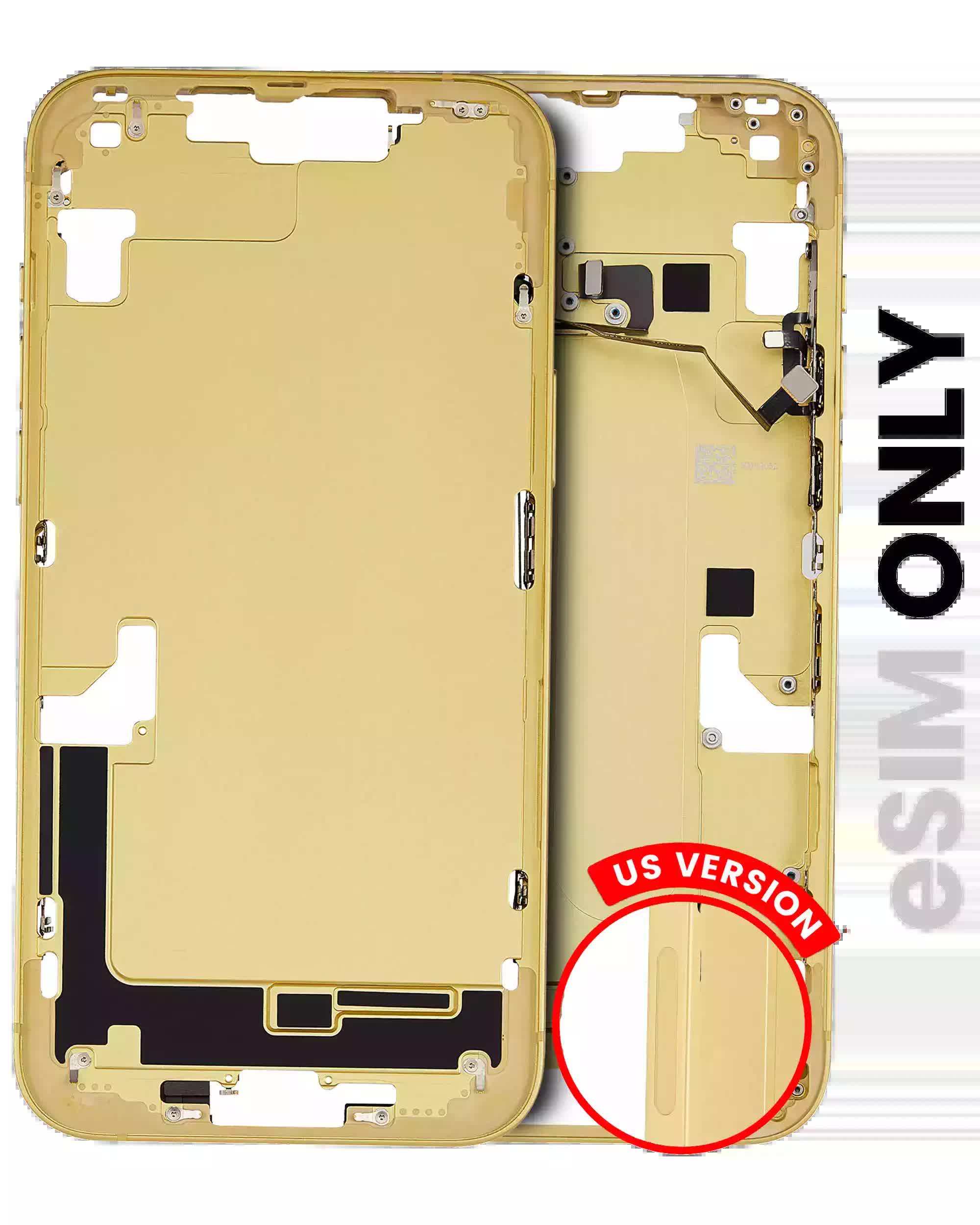 Mittelrahmen mit Kleinteilen für iPhone 14 Plus (US-Version) (ausgebautes Originalteil: Grade C) (Yellow)
