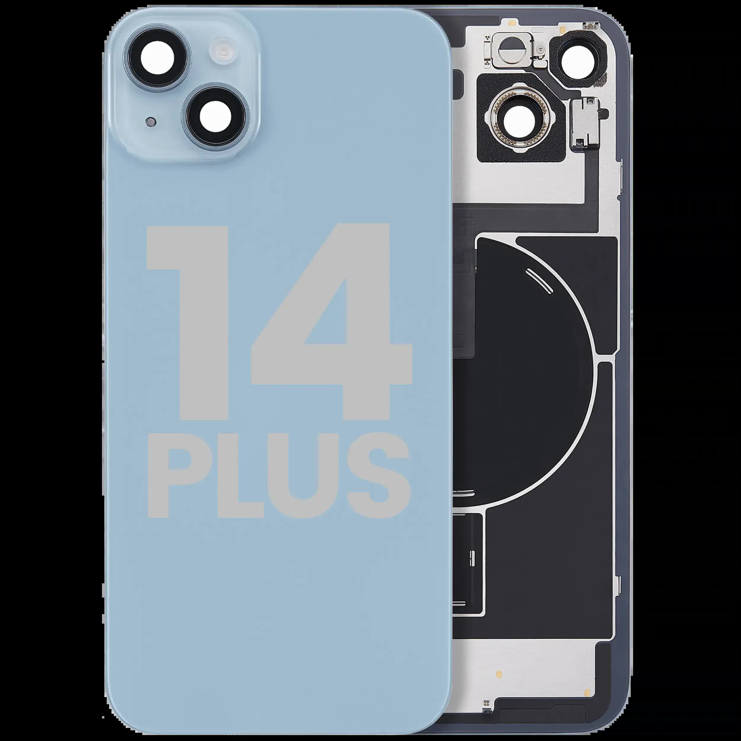 Rückglas mit MagSafe Magnet & NFC & Taschenlampen-Flexkabel für iPhone 14 Plus (ausgebautes Originalteil: Grade B) (Blue (Blau))
