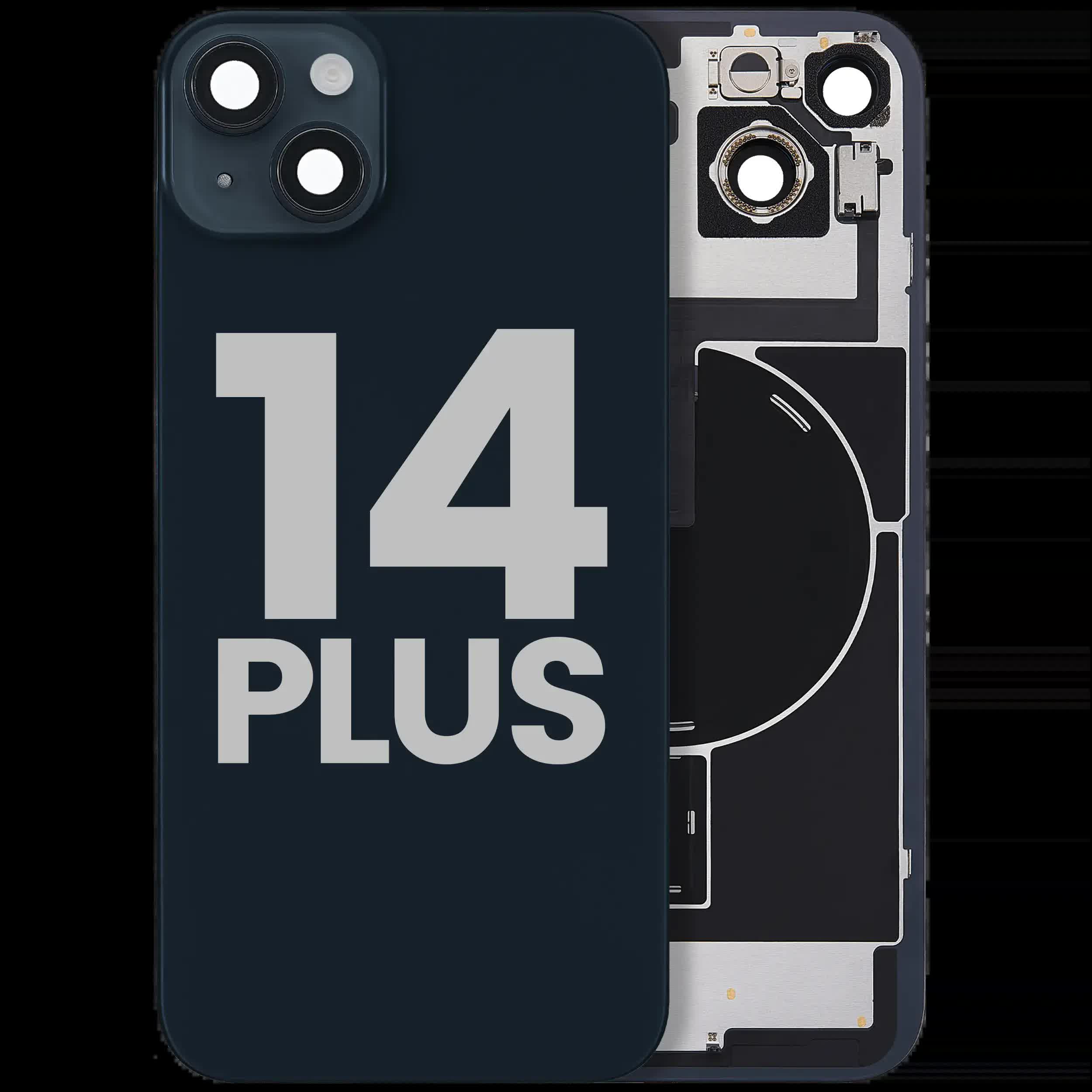 Rückglas mit MagSafe Magnet & NFC & Taschenlampen-Flexkabel für iPhone 14 Plus (ausgebautes Originalteil: Grade B) (Midnight)
