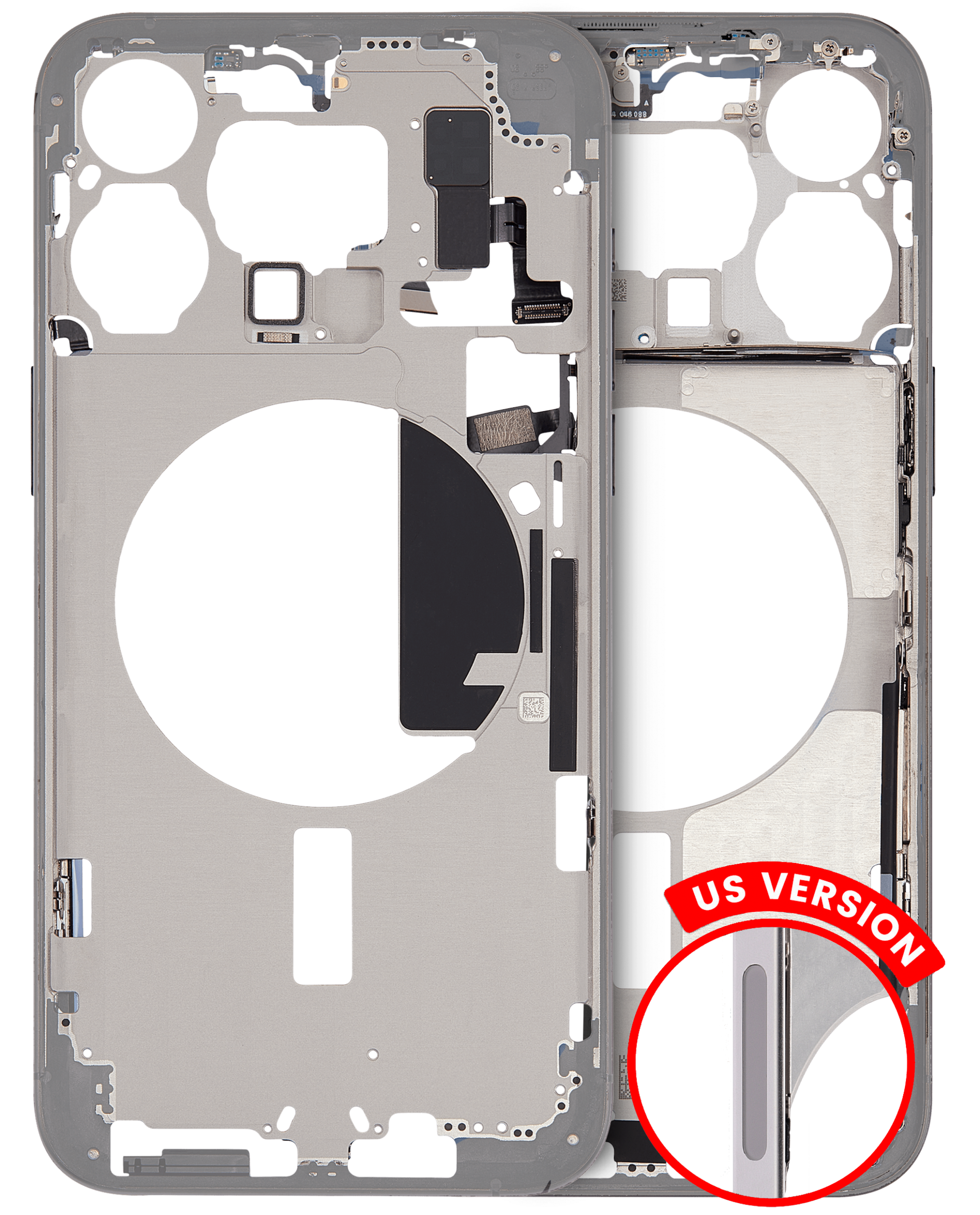 Mittelrahmen mit Kleinteilen für iPhone 15 Pro Max (US-Version) (ausgebautes Originalteil: Grade A) (White Titanium) – Bild 2