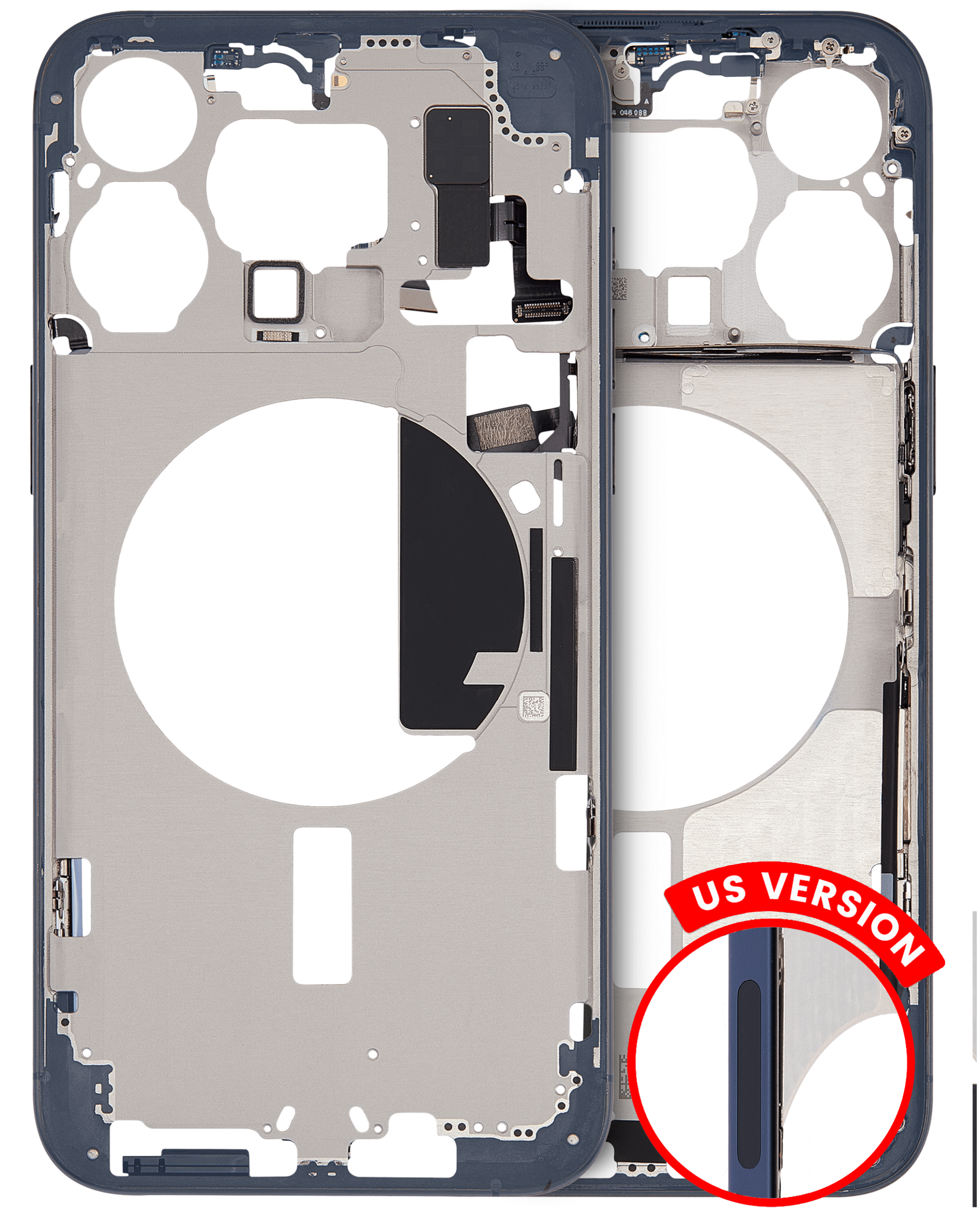 Mittelrahmen mit Kleinteilen für iPhone 15 Pro Max (US-Version) (ausgebautes Originalteil: Grade A) (Blue Titanium) – Bild 2