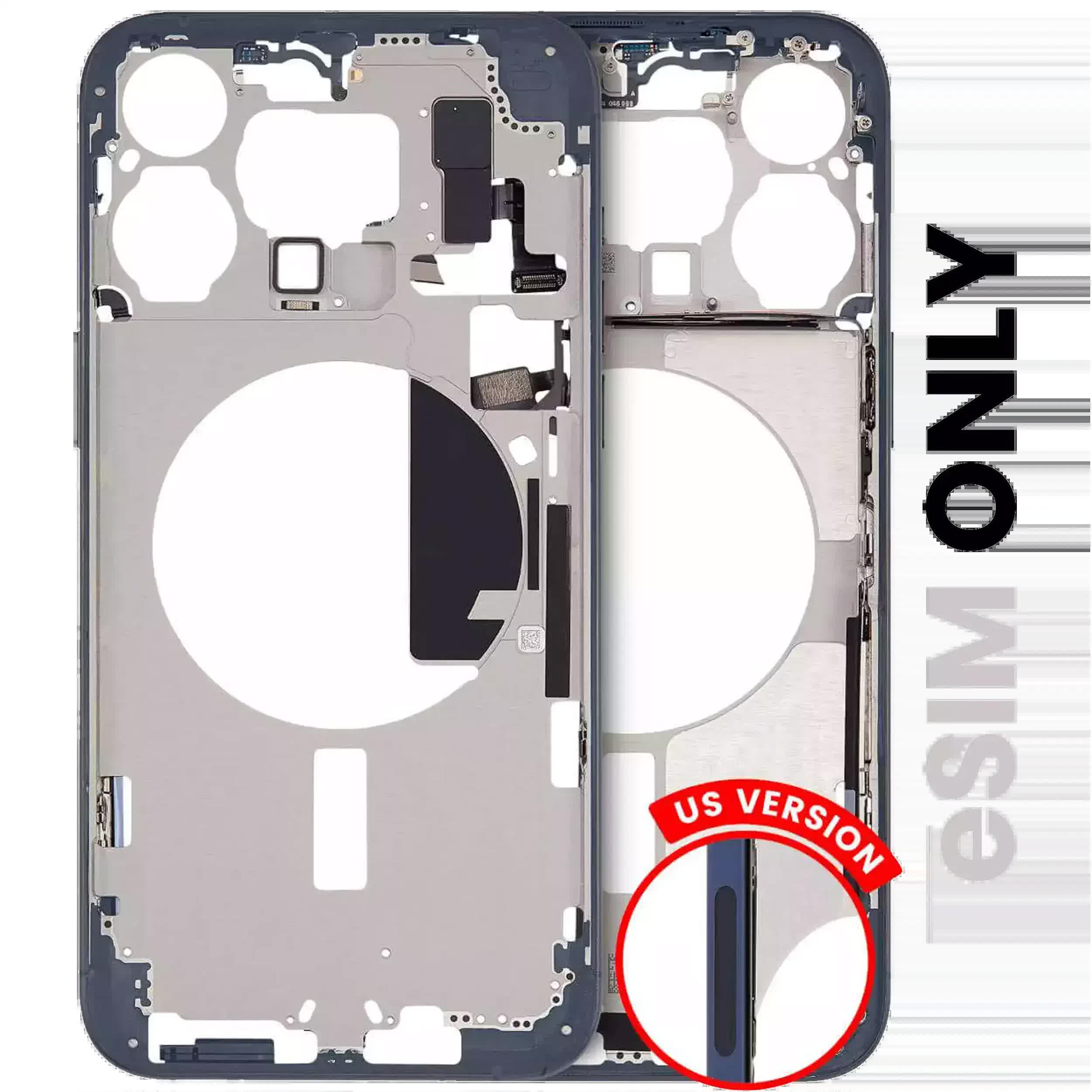 Mittelrahmen mit Kleinteilen für iPhone 15 Pro Max (US-Version) (ausgebautes Originalteil: Grade A) (Blue Titanium)