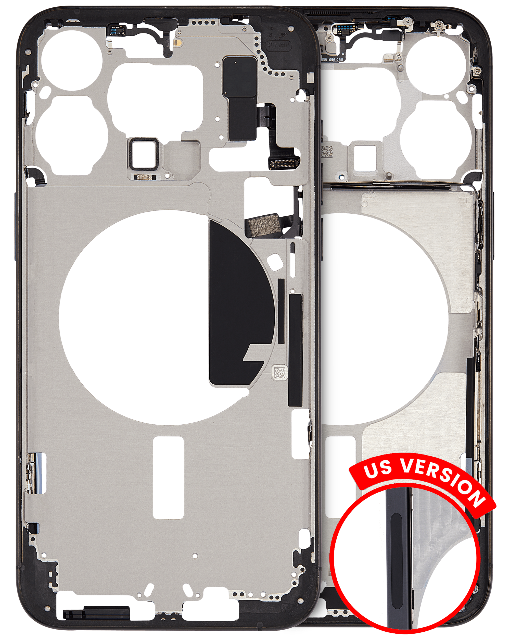 Mittelrahmen mit Kleinteilen für iPhone 15 Pro Max (US-Version) (ausgebautes Originalteil: Grade B) (Black Titanium) – Bild 2