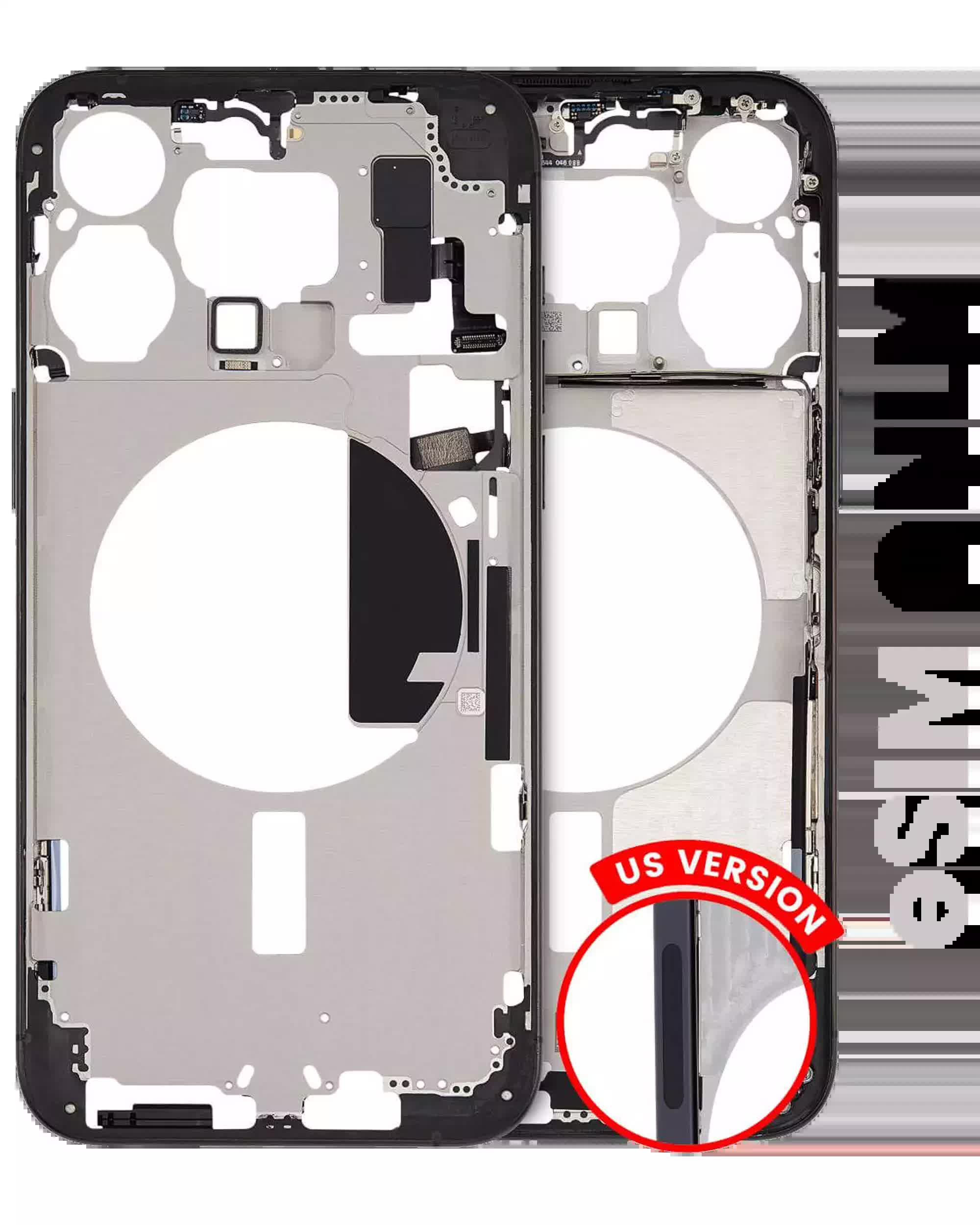 Mittelrahmen mit Kleinteilen für iPhone 15 Pro Max (US-Version) (ausgebautes Originalteil: Grade B) (Black Titanium)
