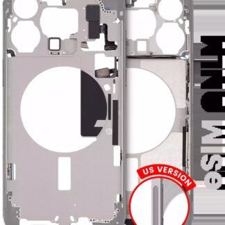 Mittelrahmen mit Kleinteilen für iPhone 15 Pro Max (US-Version) (ausgebautes Originalteil: Grade B) (White Titanium)