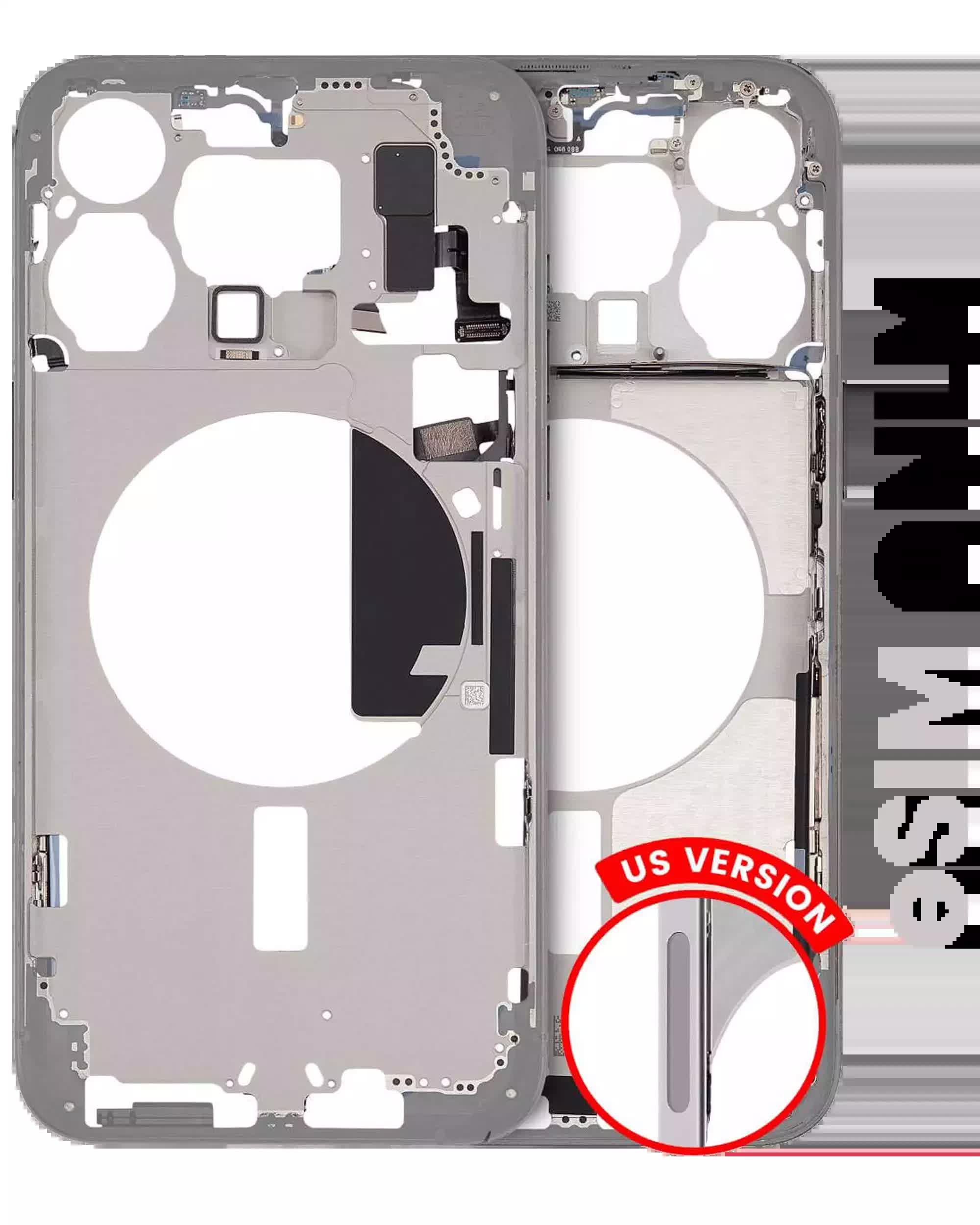 Mittelrahmen mit Kleinteilen für iPhone 15 Pro Max (US-Version) (ausgebautes Originalteil: Grade B) (White Titanium)