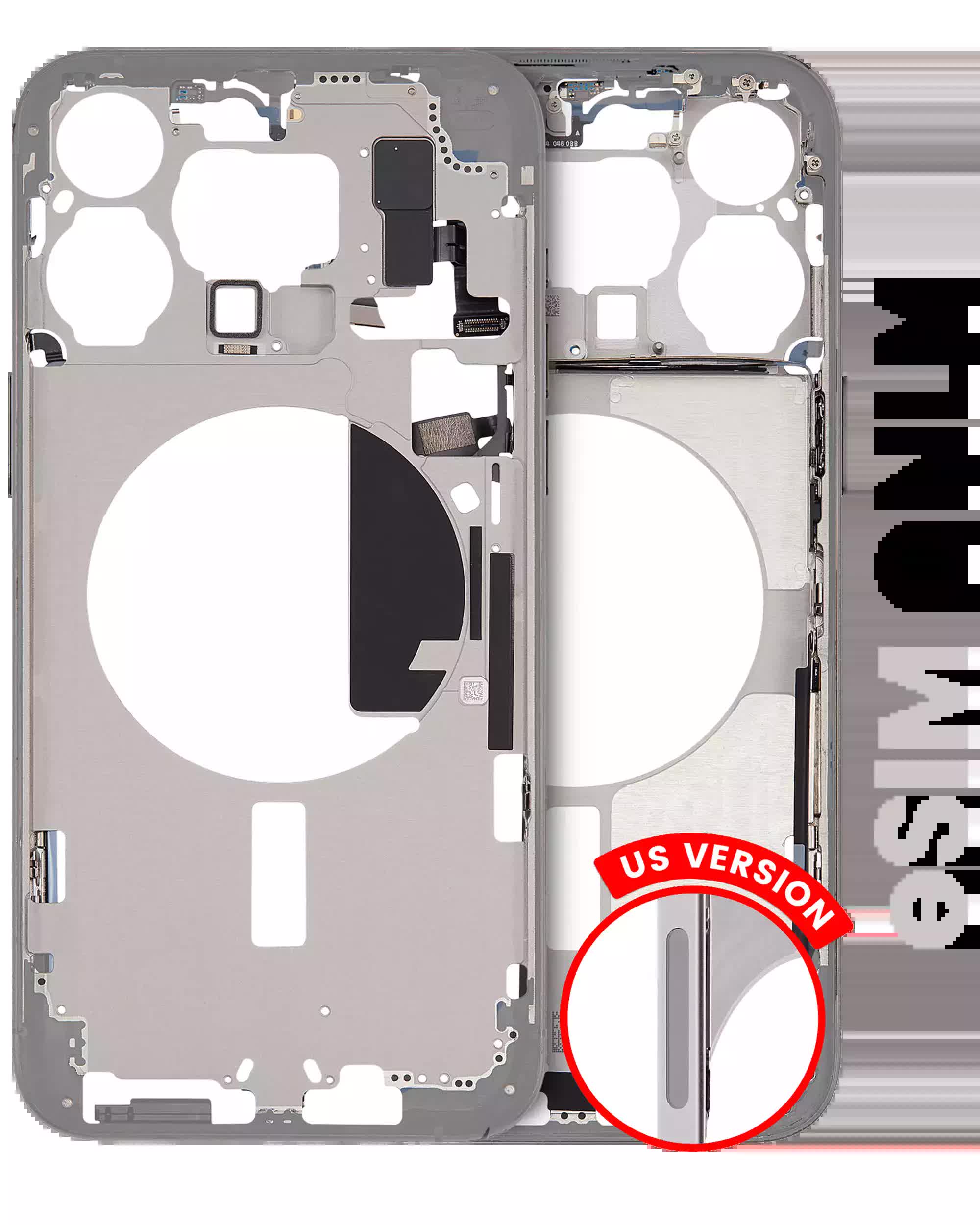 Mittelrahmen mit Kleinteilen für iPhone 15 Pro Max (US-Version) (ausgebautes Originalteil: Grade C) (White Titanium)
