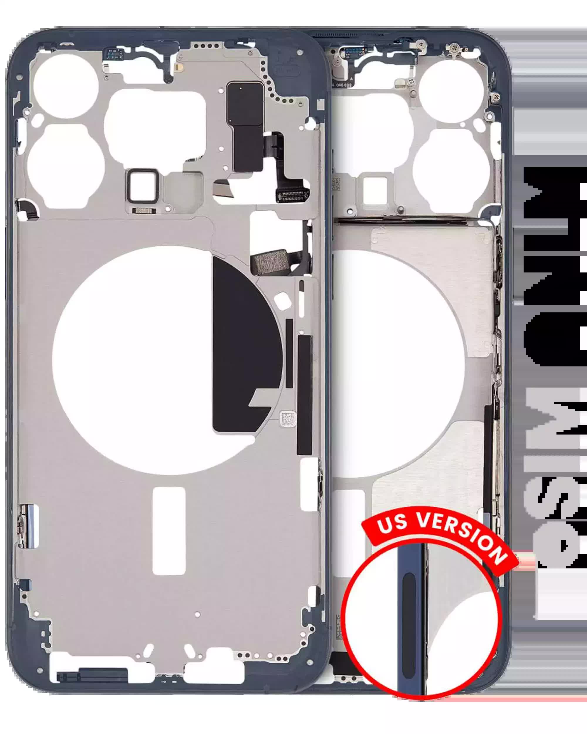 Mittelrahmen mit Kleinteilen für iPhone 15 Pro Max (US-Version) (ausgebautes Originalteil: Grade C) (Blue Titanium)