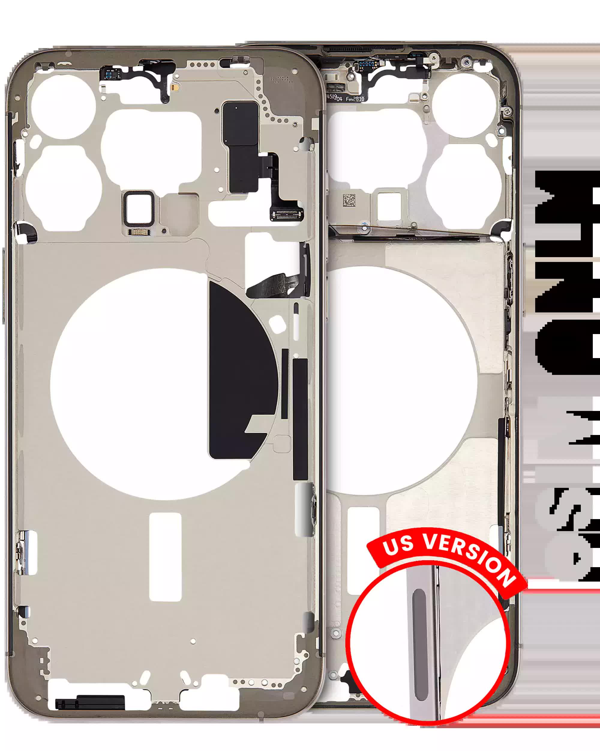 Mittelrahmen mit Kleinteilen für iPhone 15 Pro Max (US-Version) (ausgebautes Originalteil: Grade C) (Natural Titanium)