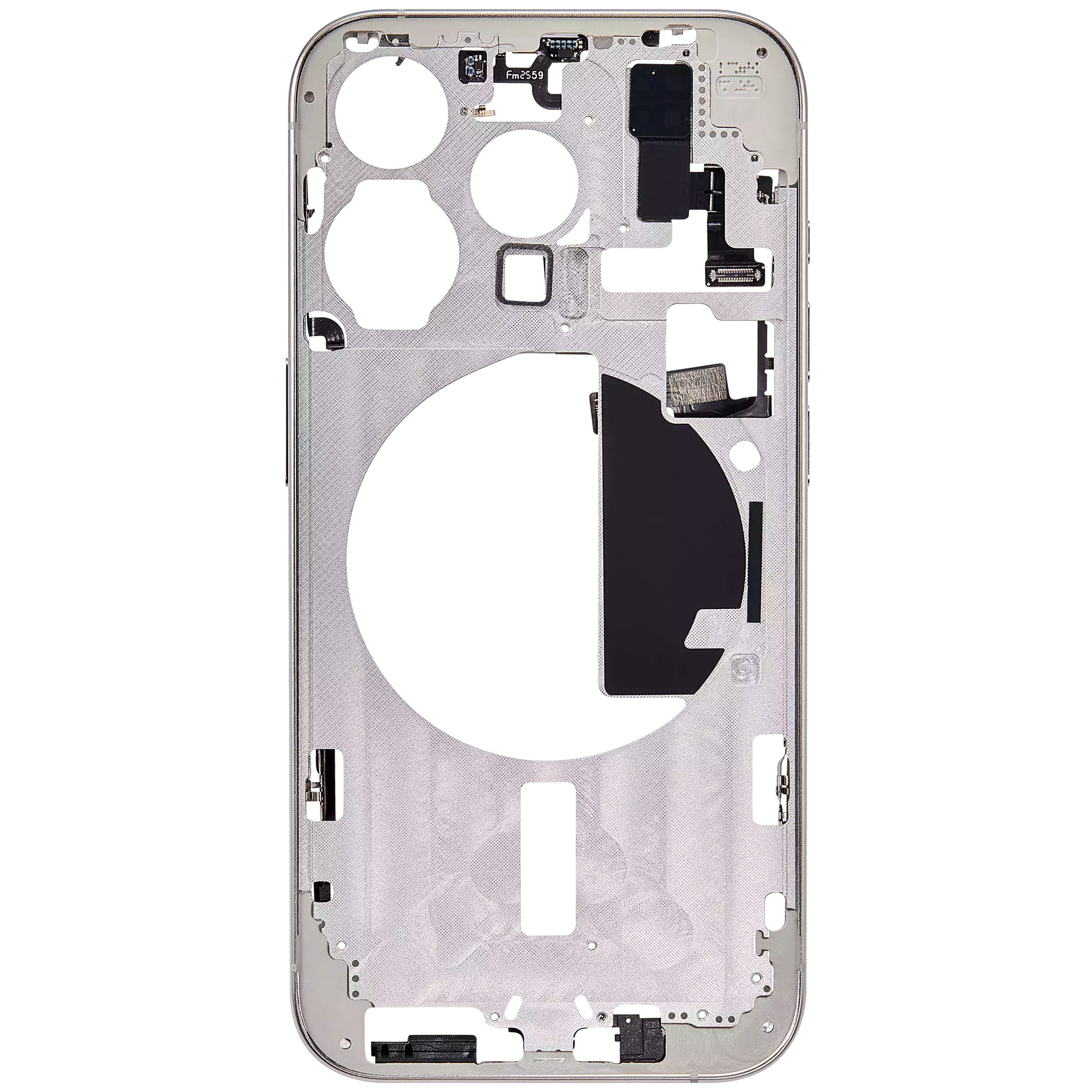 Mittelrahmen mit Kleinteilen für iPhone 15 Pro (US-Version) (ausgebautes Originalteil: Grade A) (White Titanium) – Bild 3