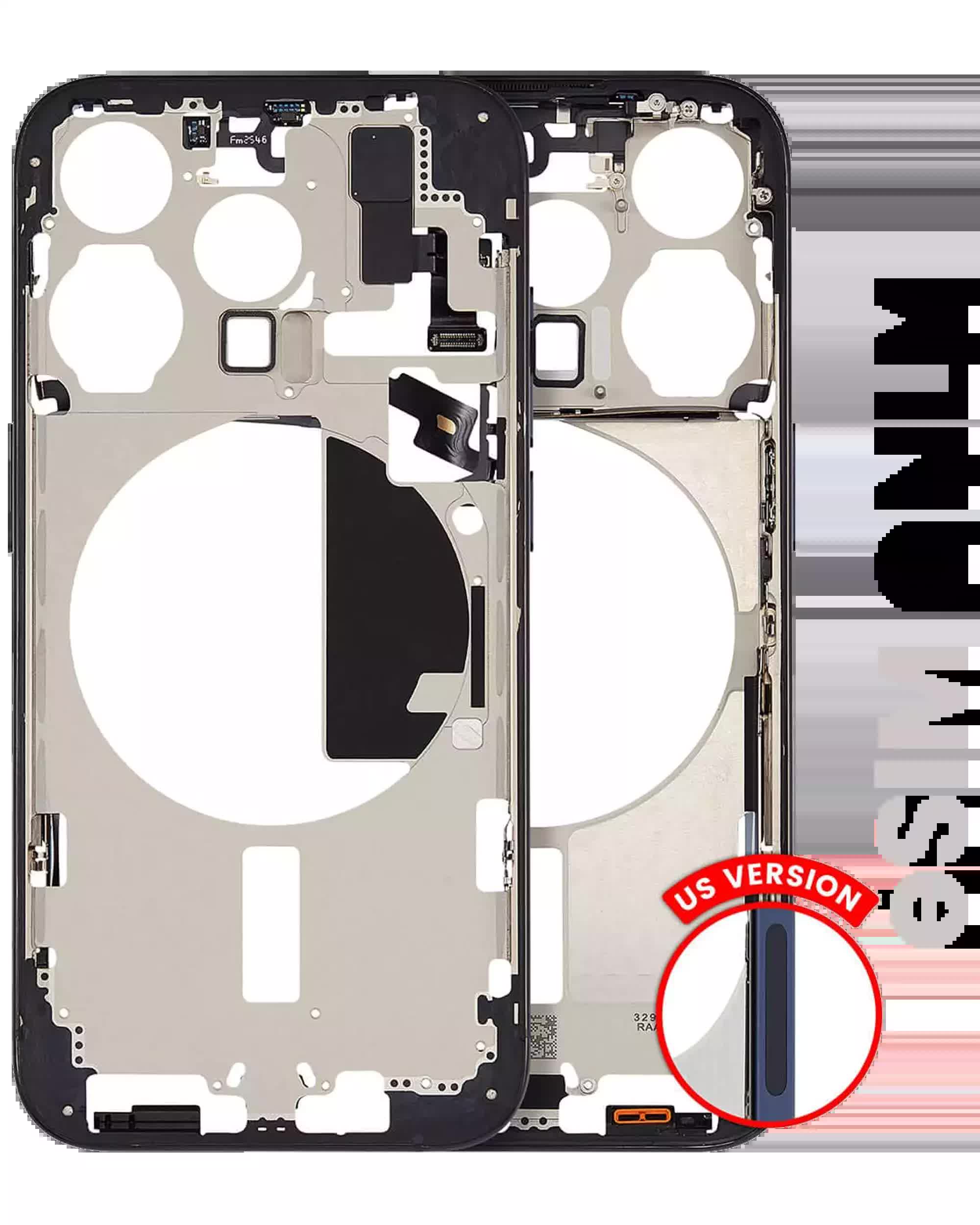 Mittelrahmen mit Kleinteilen für iPhone 15 Pro (US-Version) (ausgebautes Originalteil: Grade A) (Blue Titanium)