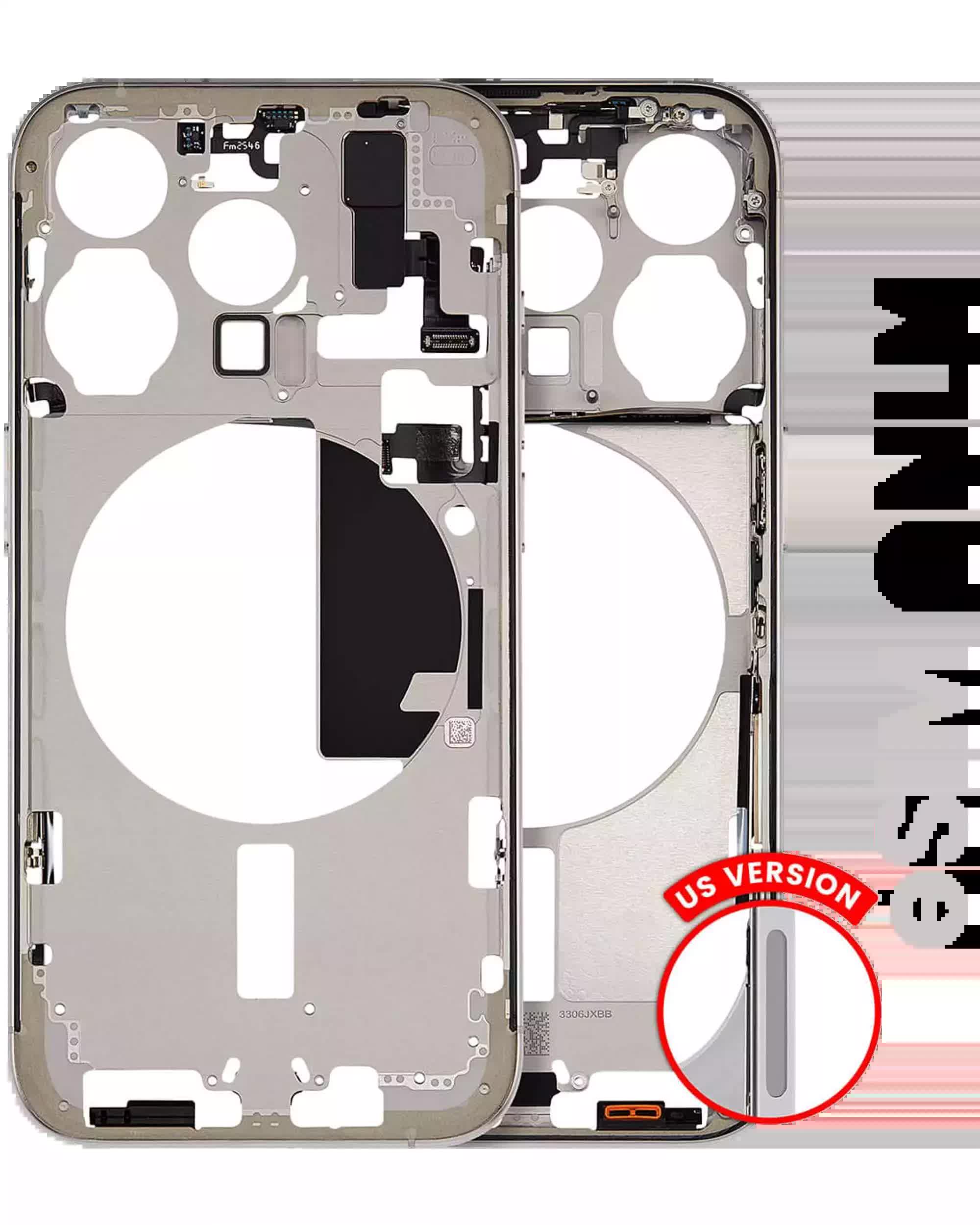Mittelrahmen mit Kleinteilen für iPhone 15 Pro (US-Version) (ausgebautes Originalteil: Grade A) (Natural Titanium)