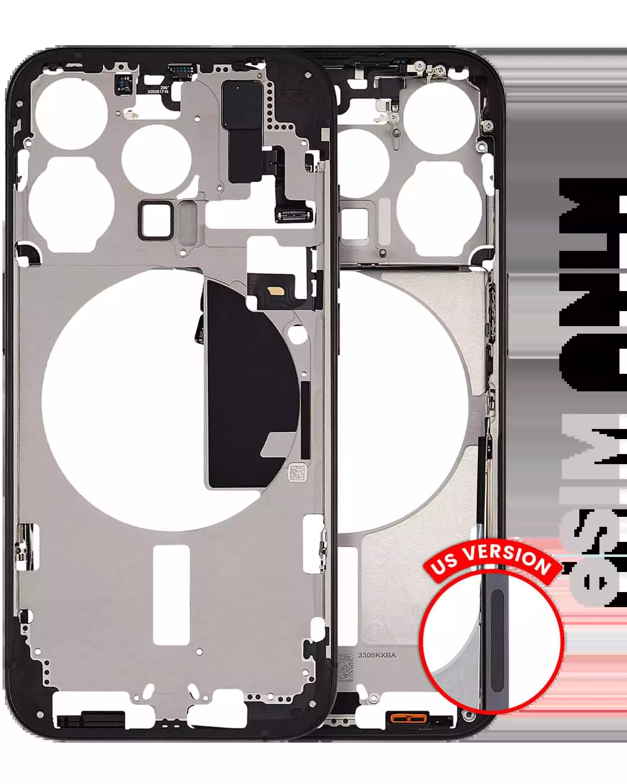 Mittelrahmen mit Kleinteilen für iPhone 15 Pro (US-Version) (ausgebautes Originalteil: Grade B) (Black Titanium)