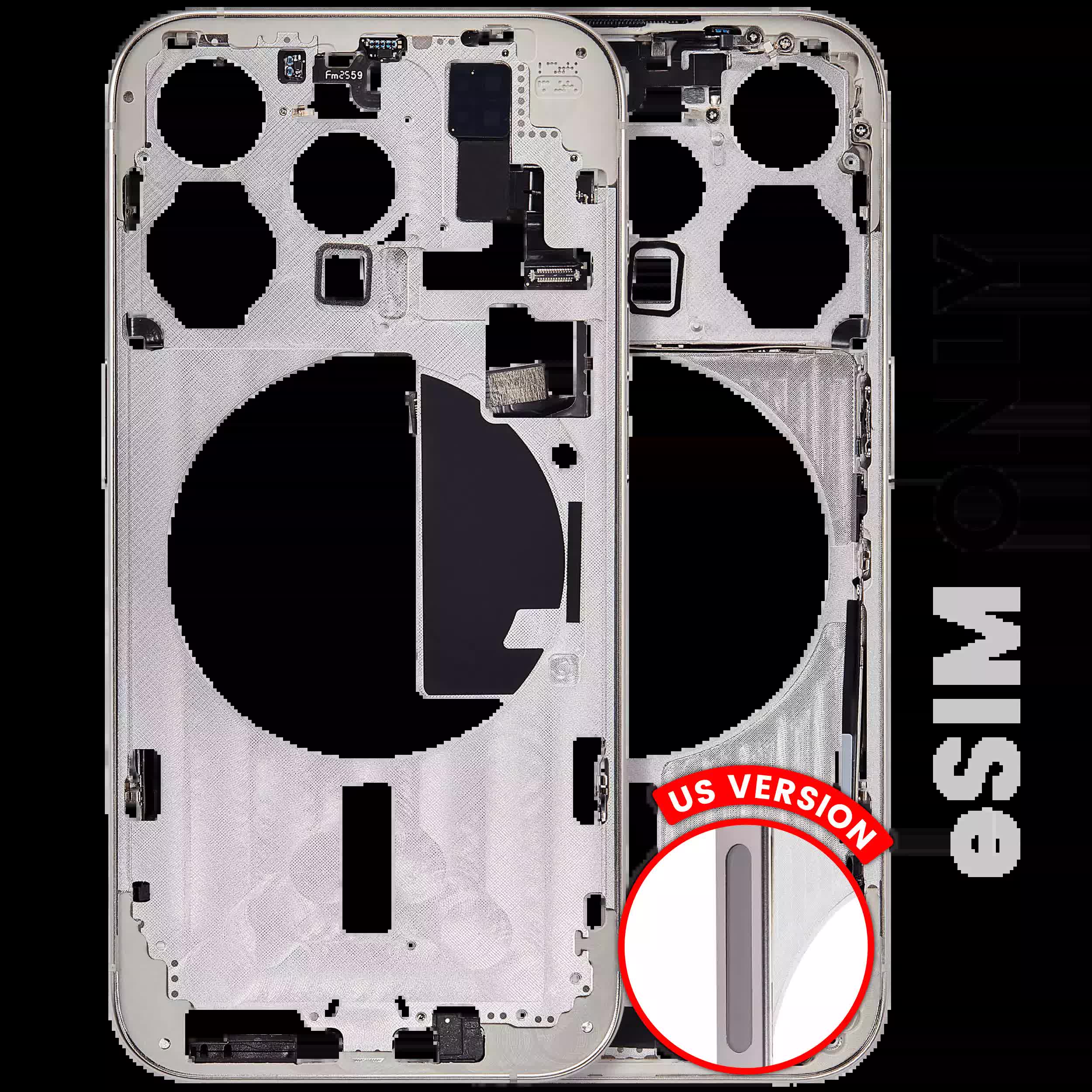 Mittelrahmen mit Kleinteilen für iPhone 15 Pro (US-Version) (ausgebautes Originalteil: Grade B) (White Titanium)