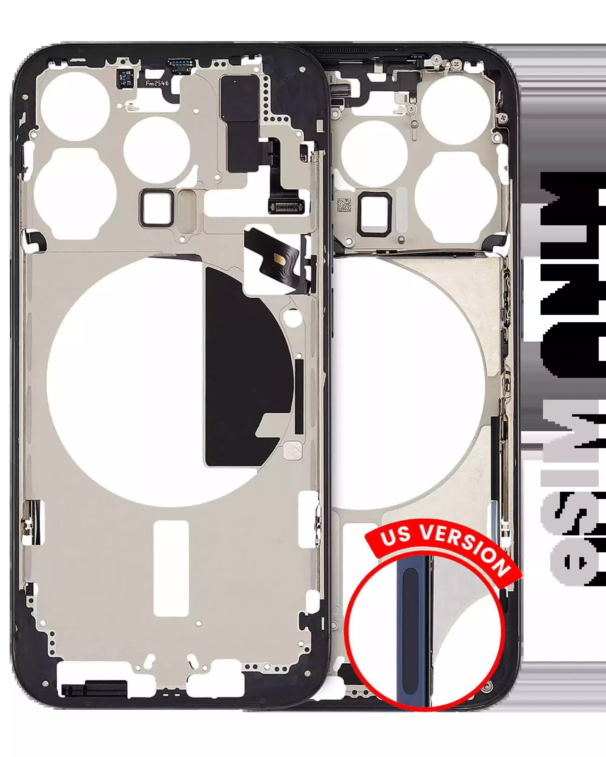 Mittelrahmen mit Kleinteilen für iPhone 15 Pro (US-Version) (ausgebautes Originalteil: Grade B) (Blue Titanium)