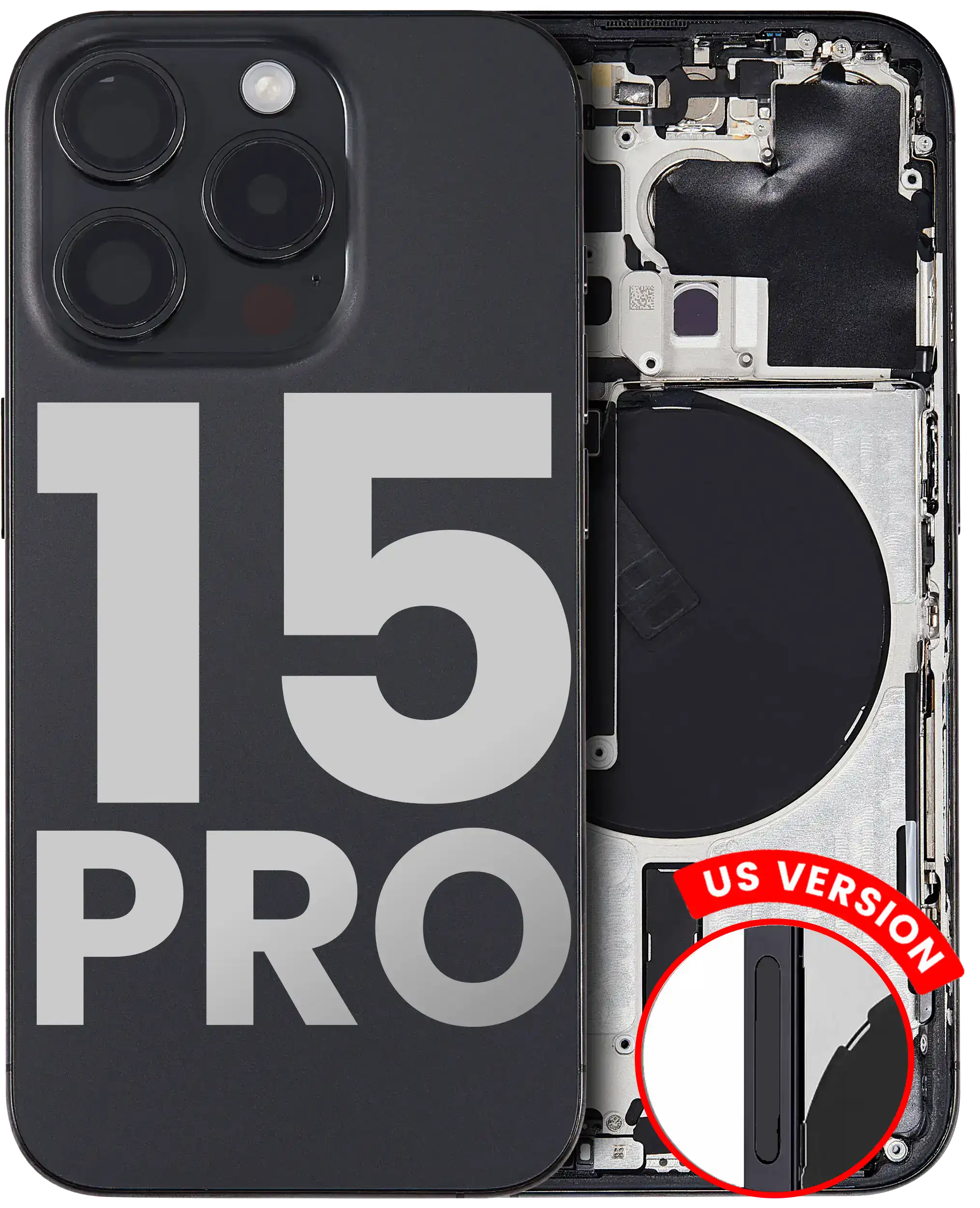 Mittelrahmen mit Kleinteilen für iPhone 15 Pro (US-Version) (ausgebautes Originalteil: Grade C) (Black Titanium) – Bild 6