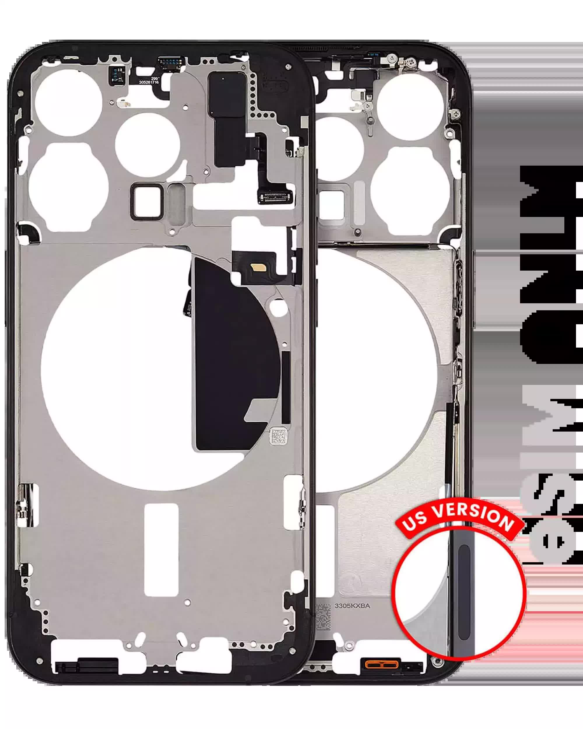 Mittelrahmen mit Kleinteilen für iPhone 15 Pro (US-Version) (ausgebautes Originalteil: Grade C) (Black Titanium)