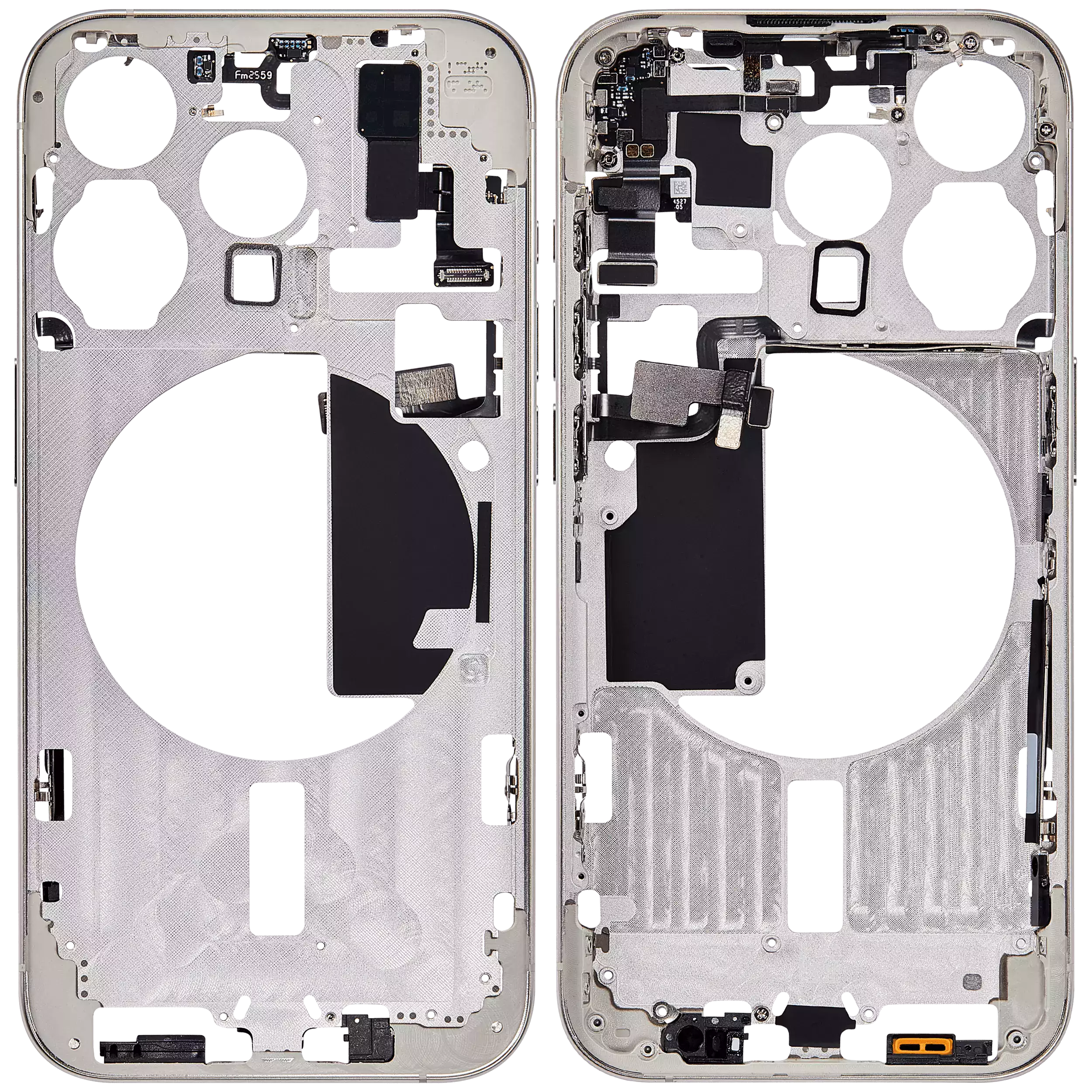 Mittelrahmen mit Kleinteilen für iPhone 15 Pro (US-Version) (ausgebautes Originalteil: Grade C) (White Titanium) – Bild 2