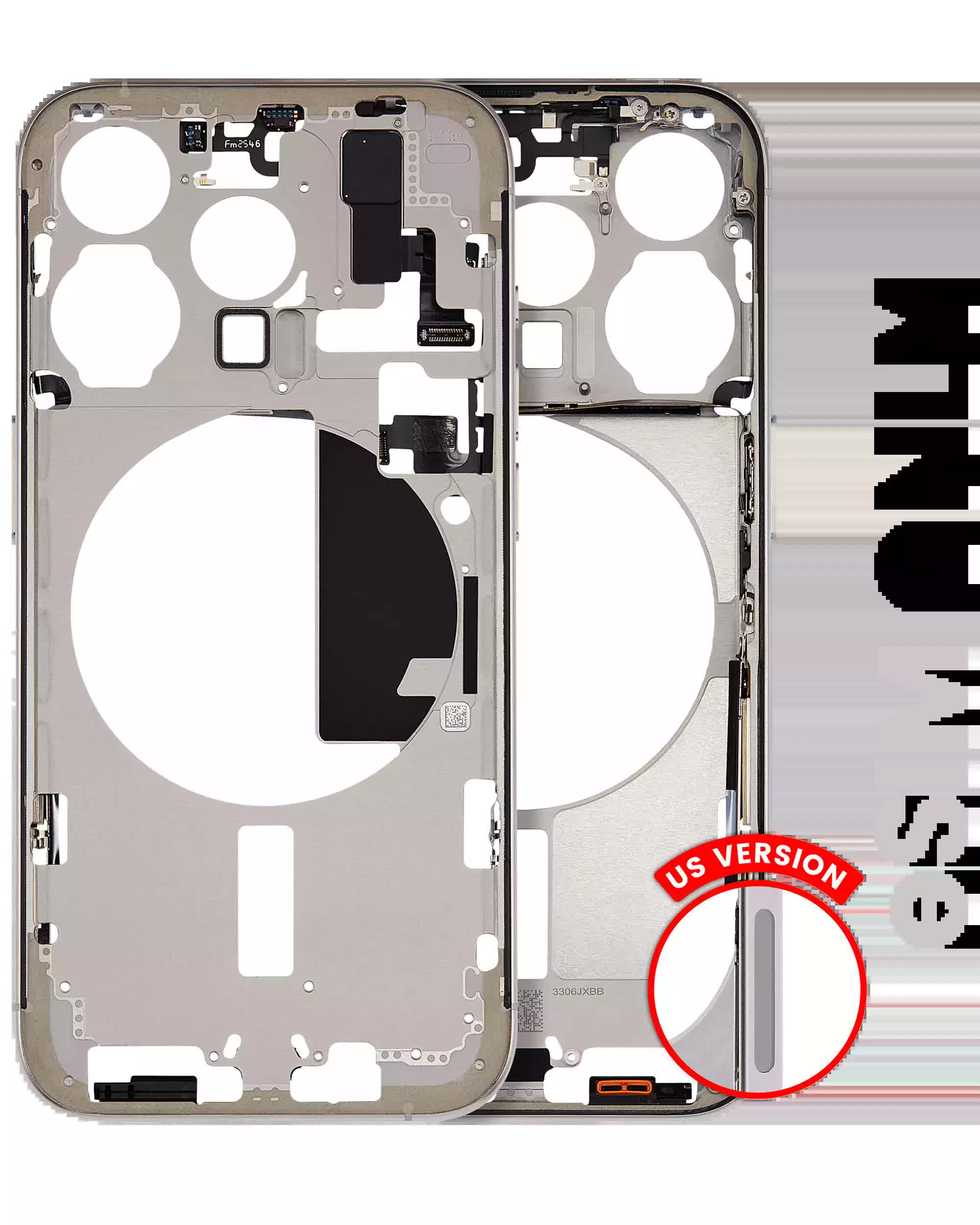Mittelrahmen mit Kleinteilen für iPhone 15 Pro (US-Version) (ausgebautes Originalteil: Grade C) (Natural Titanium)
