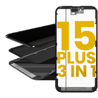 3 in 1 (Glas mit OCA vormontiert + Rahmen) für iPhone 15 Plus (OCA Master)