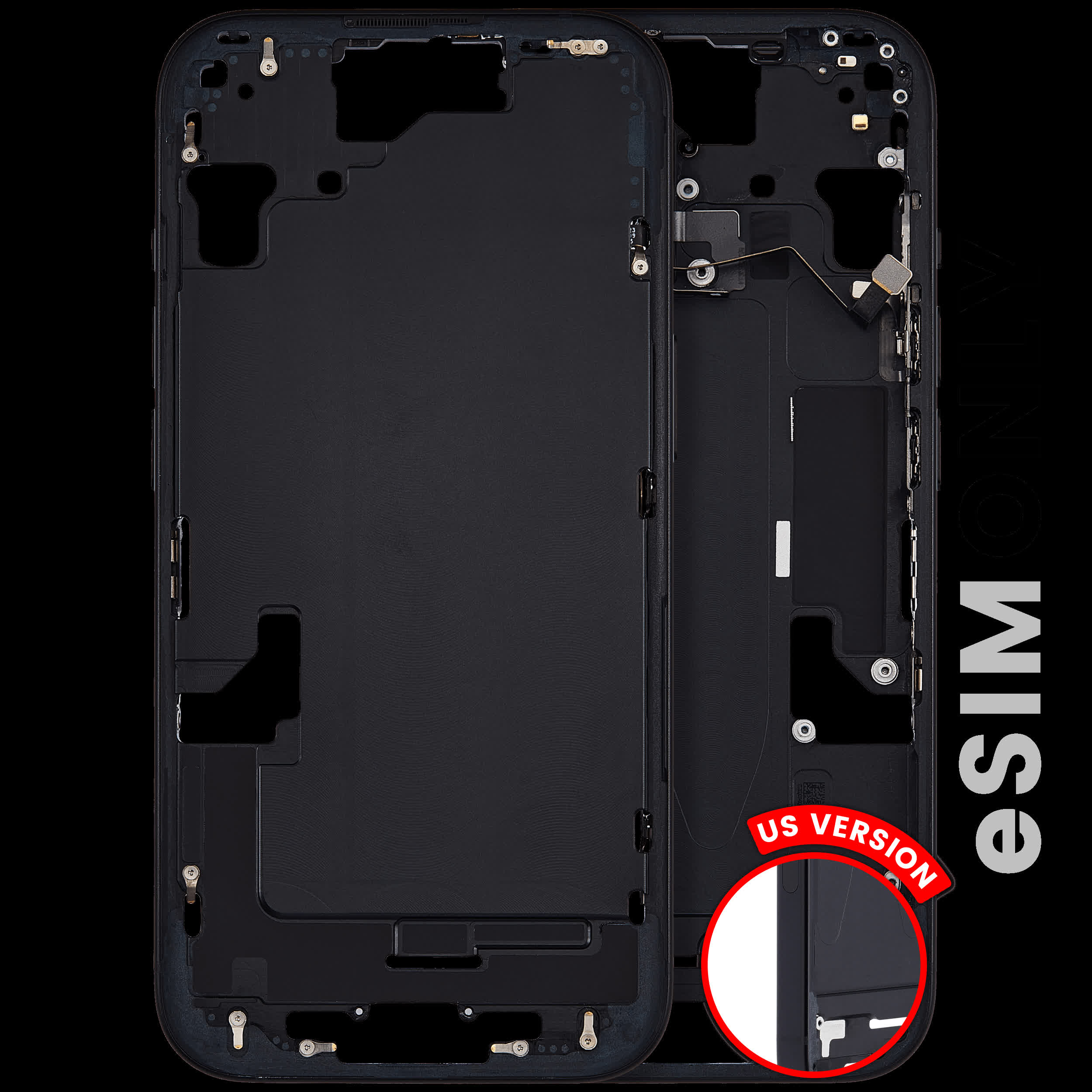 Mittelrahmen mit Kleinteilen für iPhone 15 (US-Version) (ausgebautes Originalteil: Grade A) (Black (Schwarz))