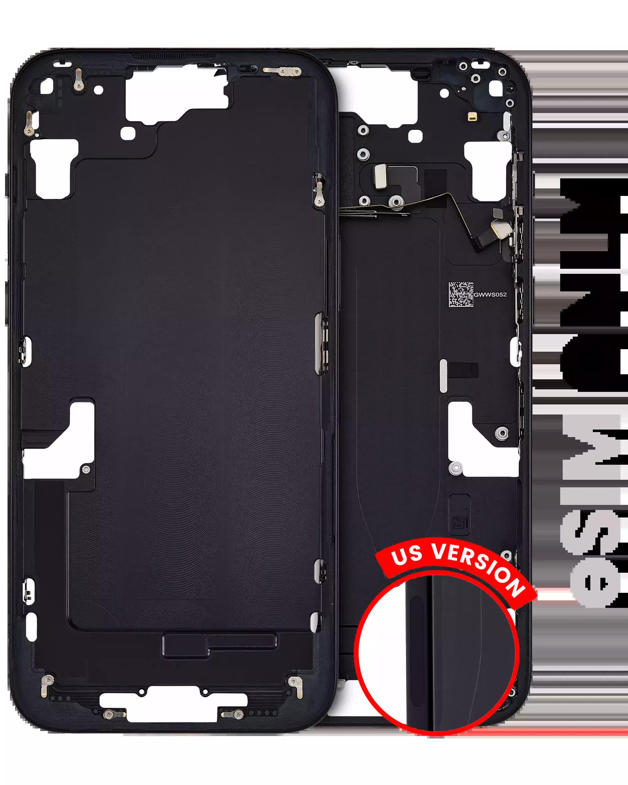 Mittelrahmen mit Kleinteilen für iPhone 15 Plus (US-Version) (ausgebautes Originalteil: Grade A) (Black (Schwarz))