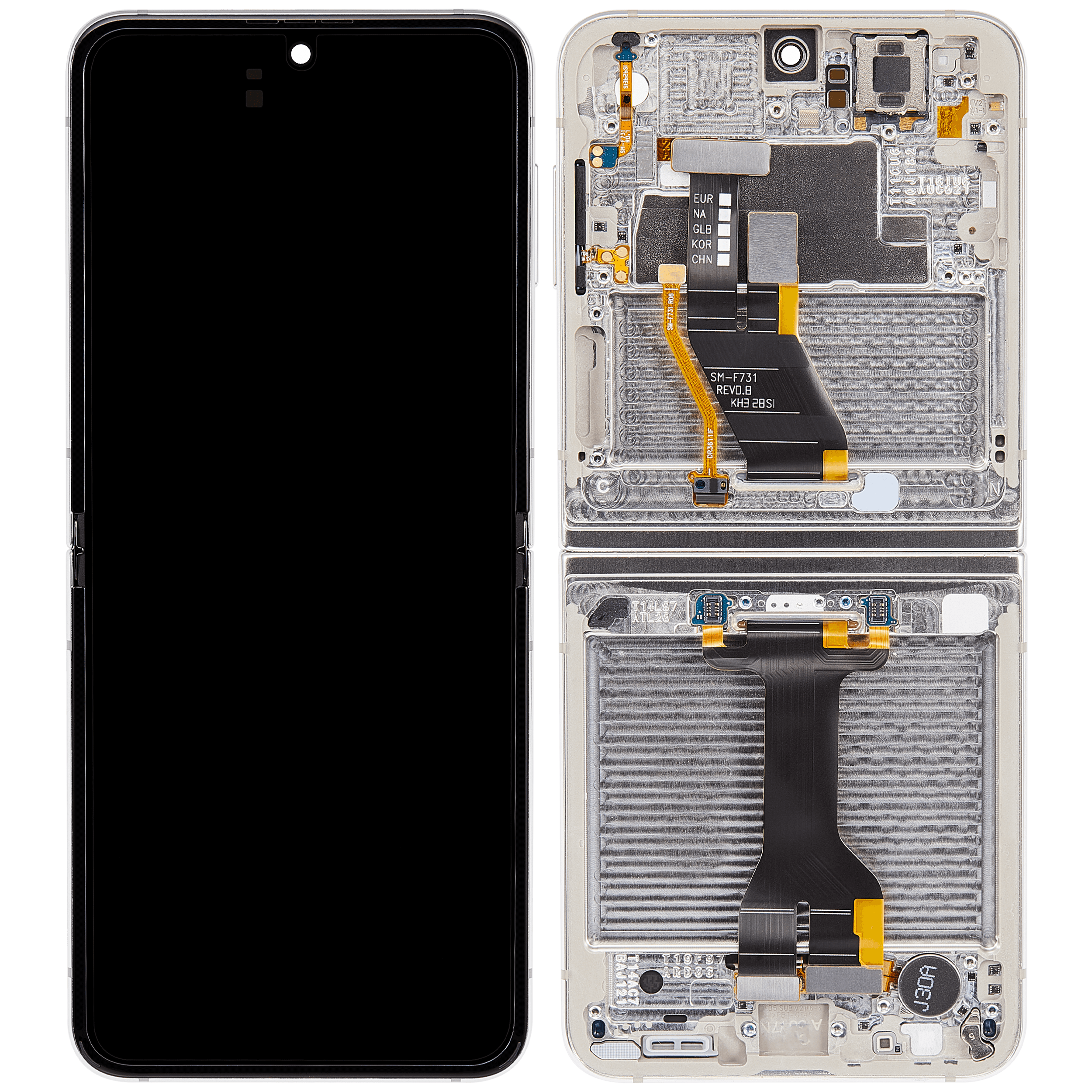 Inner OLED Display mit Rahmen für Samsung Galaxy Z Flip 5 5G (US & International) (professionell aufgearbeitet) (Cream) – Bild 2
