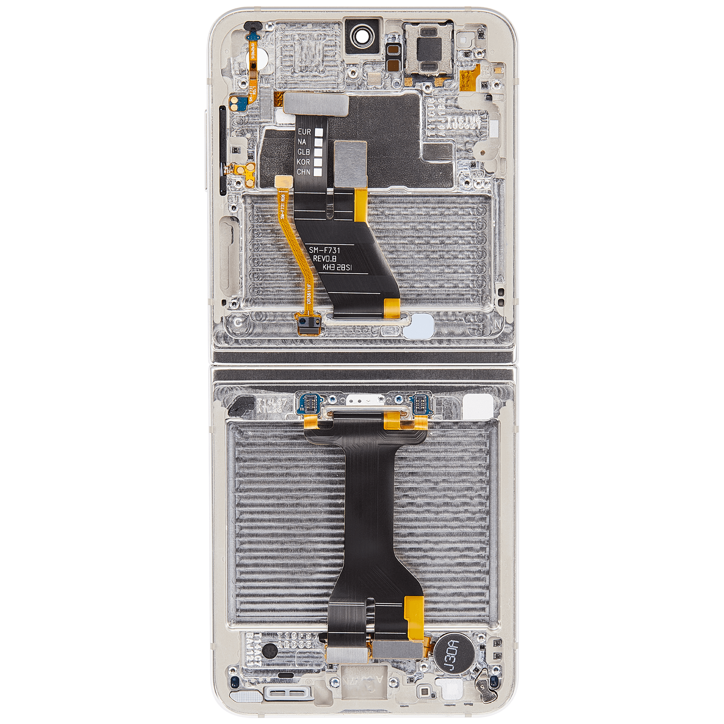 Inner OLED Display mit Rahmen für Samsung Galaxy Z Flip 5 5G (US & International) (professionell aufgearbeitet) (Cream) – Bild 4