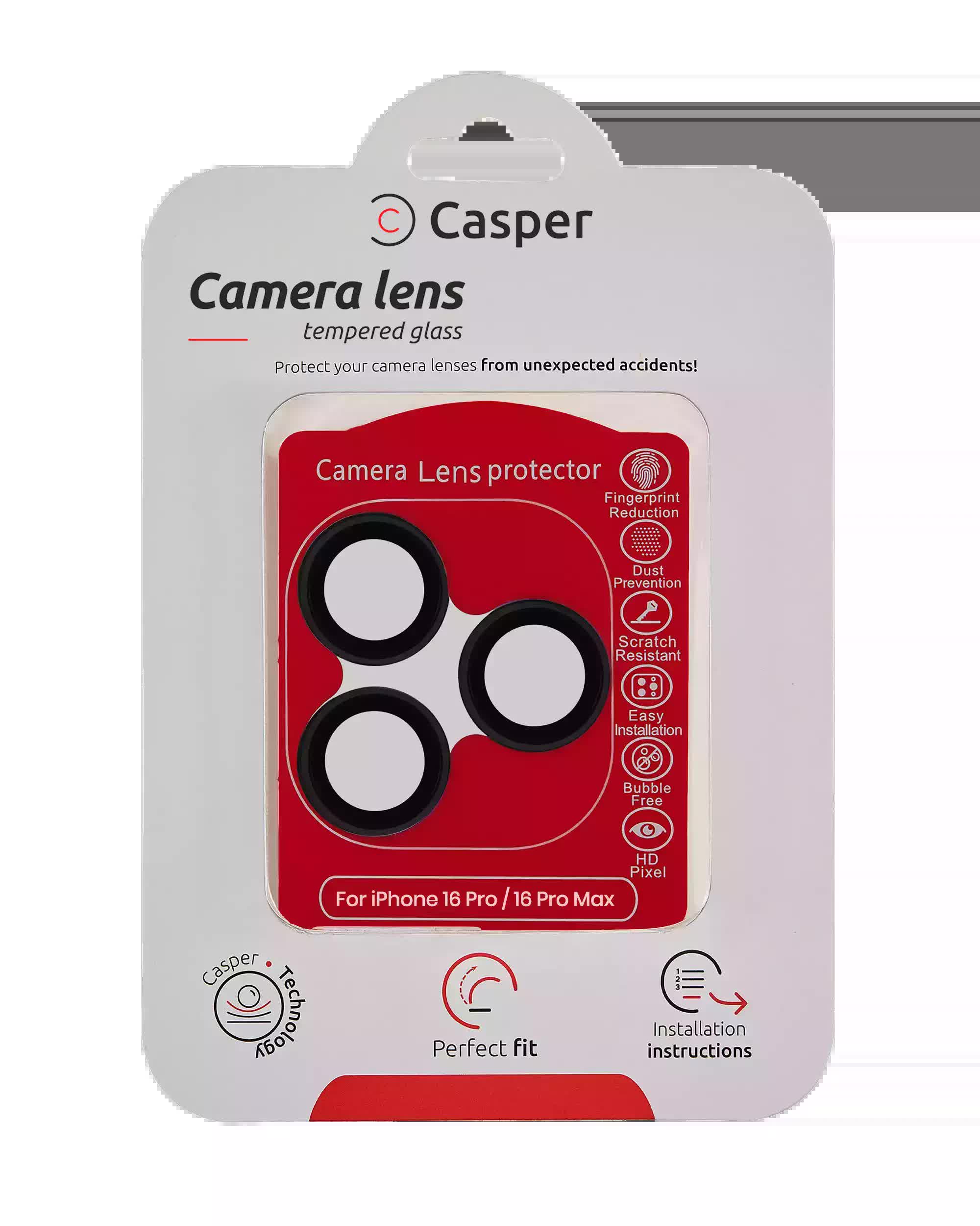 Casper Kameraglas Protector für iPhone 16 Pro / 16 Pro Max (Black (Schwarz)) (Clear (Transparent))