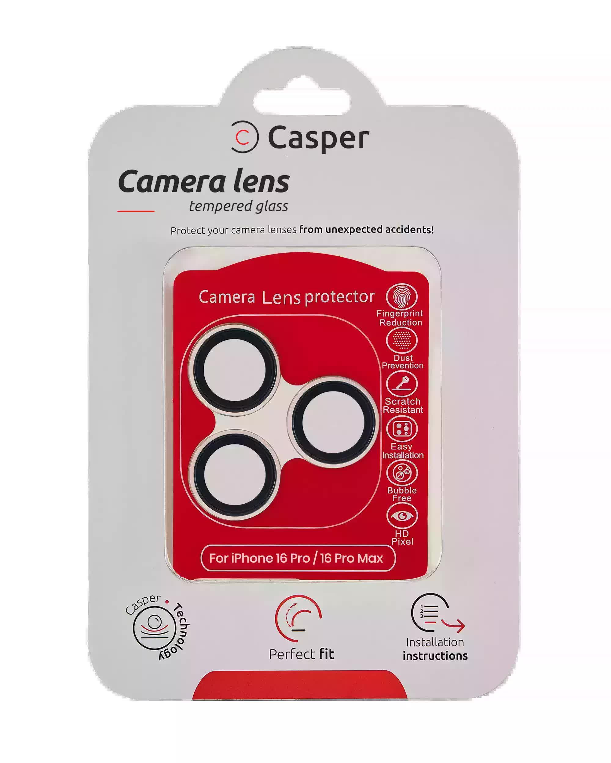 Casper Kameraglas Protector für iPhone 16 Pro / 16 Pro Max (Natural Titanium) (Clear (Transparent))