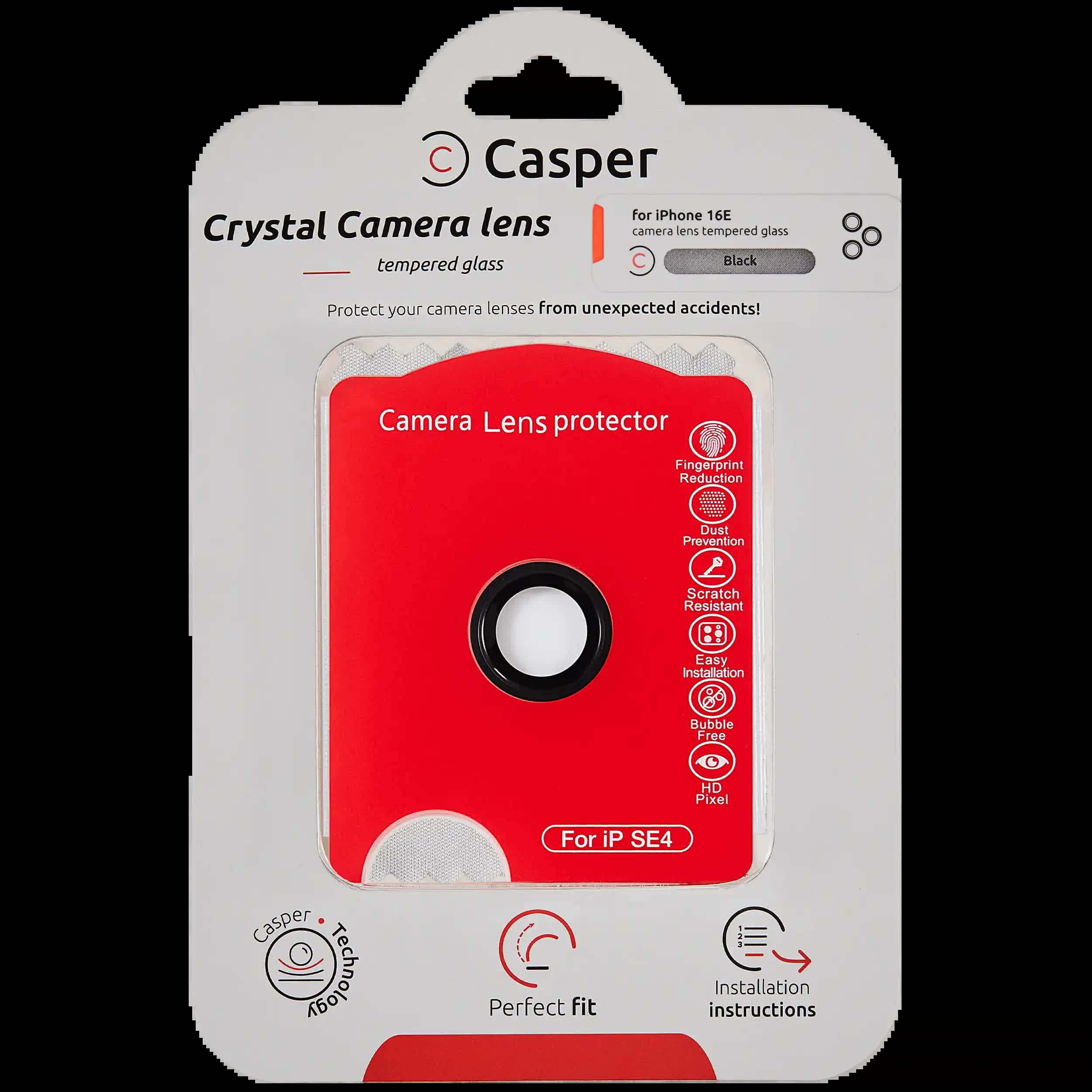 Casper Kameraglas Protector für iPhone 16E / 17E (Black (Schwarz)) (Clear (Transparent))