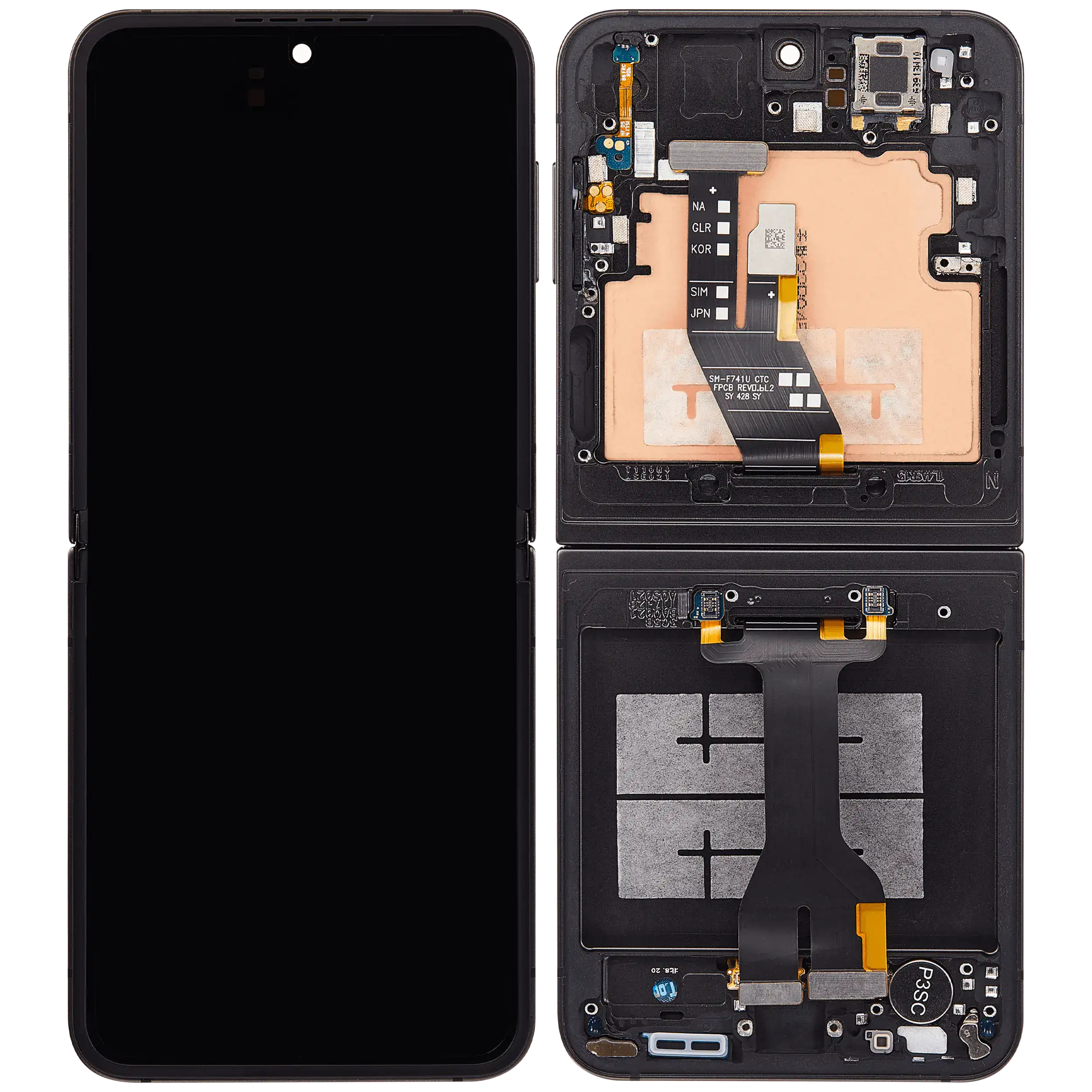Inner OLED Display mit Rahmen für Samsung Galaxy Z Flip 6 5G (US & International) (Service Pack) (Black (Schwarz)) – Bild 2