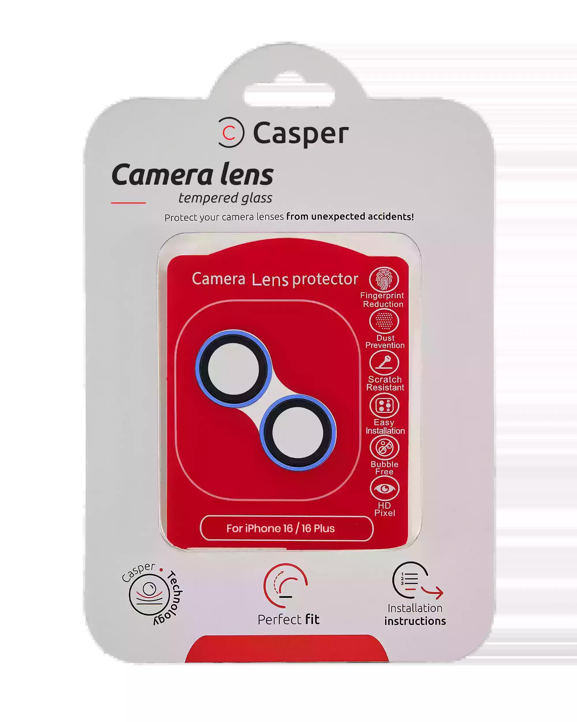 Casper Kameraglas Protector für iPhone 16 / 16 Plus (Ultramarine) (Clear (Transparent))