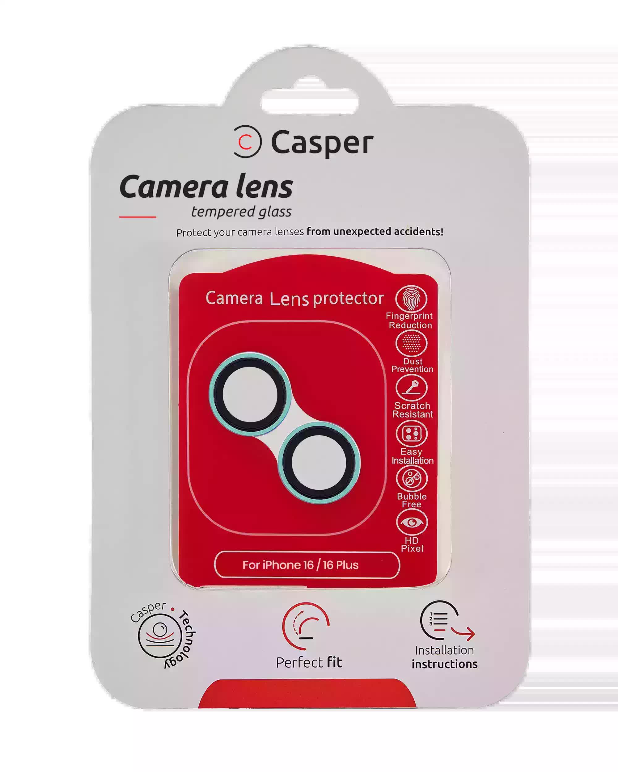 Casper Kameraglas Protector für iPhone 16 / 16 Plus (Teal) (Clear (Transparent))