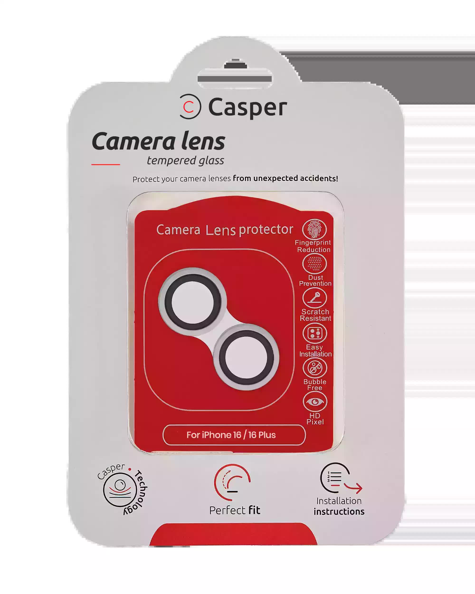 Casper Kameraglas Protector für iPhone 16 / 16 Plus (White (Weiß)) (Clear (Transparent))